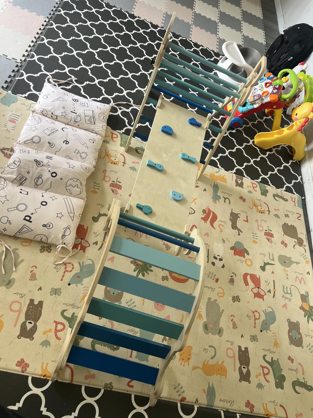 BlueWood Pikler Triangle Set with Cushion - Climbing Toys for Toddlers 9-in-1, Montessori Philosophy Play Jungle Gym with Arch, Ramp, Ladder (Rainbow) customer photo 1