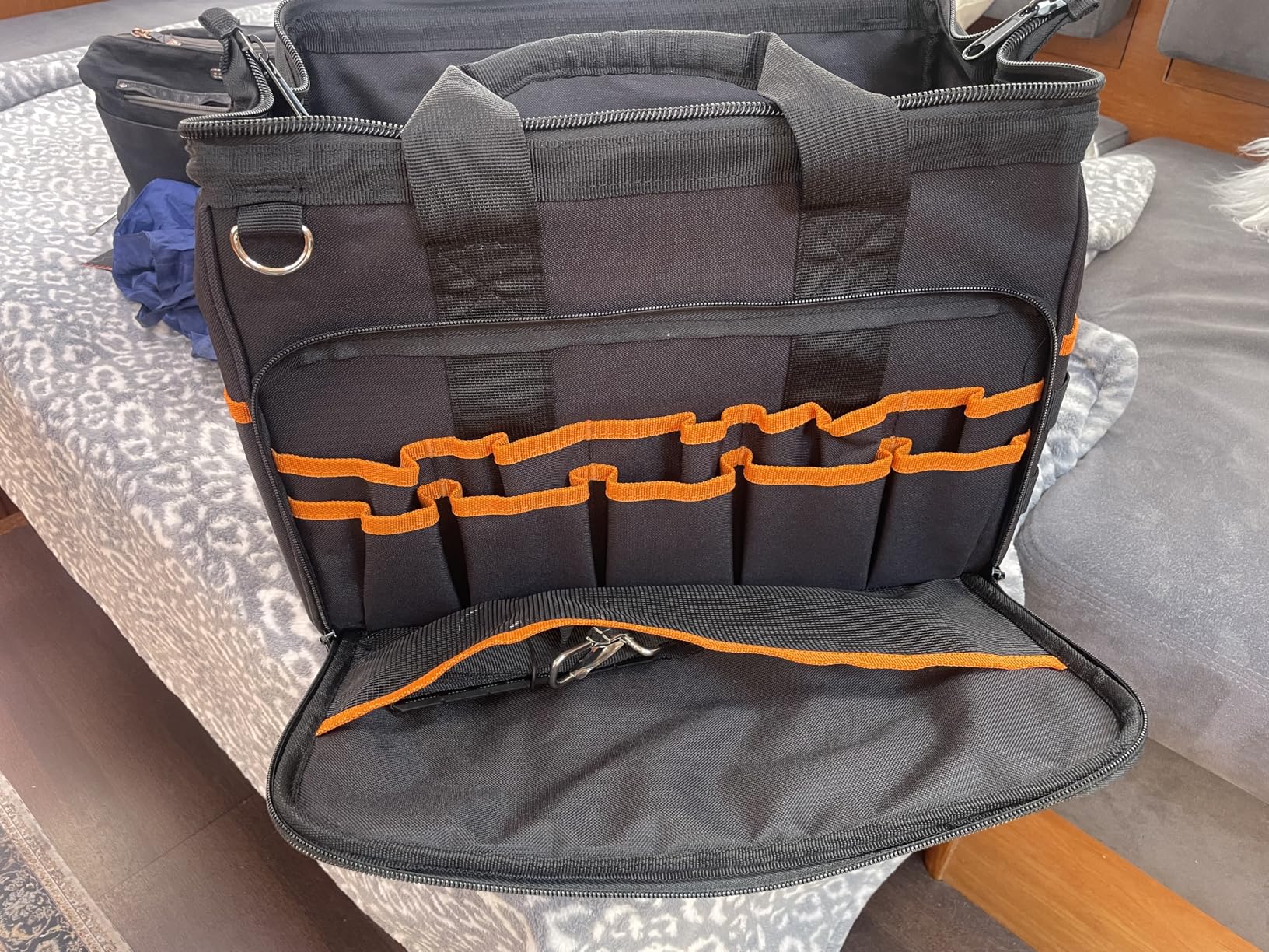 AUROPEAK Electrician Tool Bag for Men, 17-Inch Heavy Duty, 46 Pockets | Foldable wide-mouth design, 1200D fabric and shoulder strap for home repairs and job sites, for electricians and mechanics customer photo 1