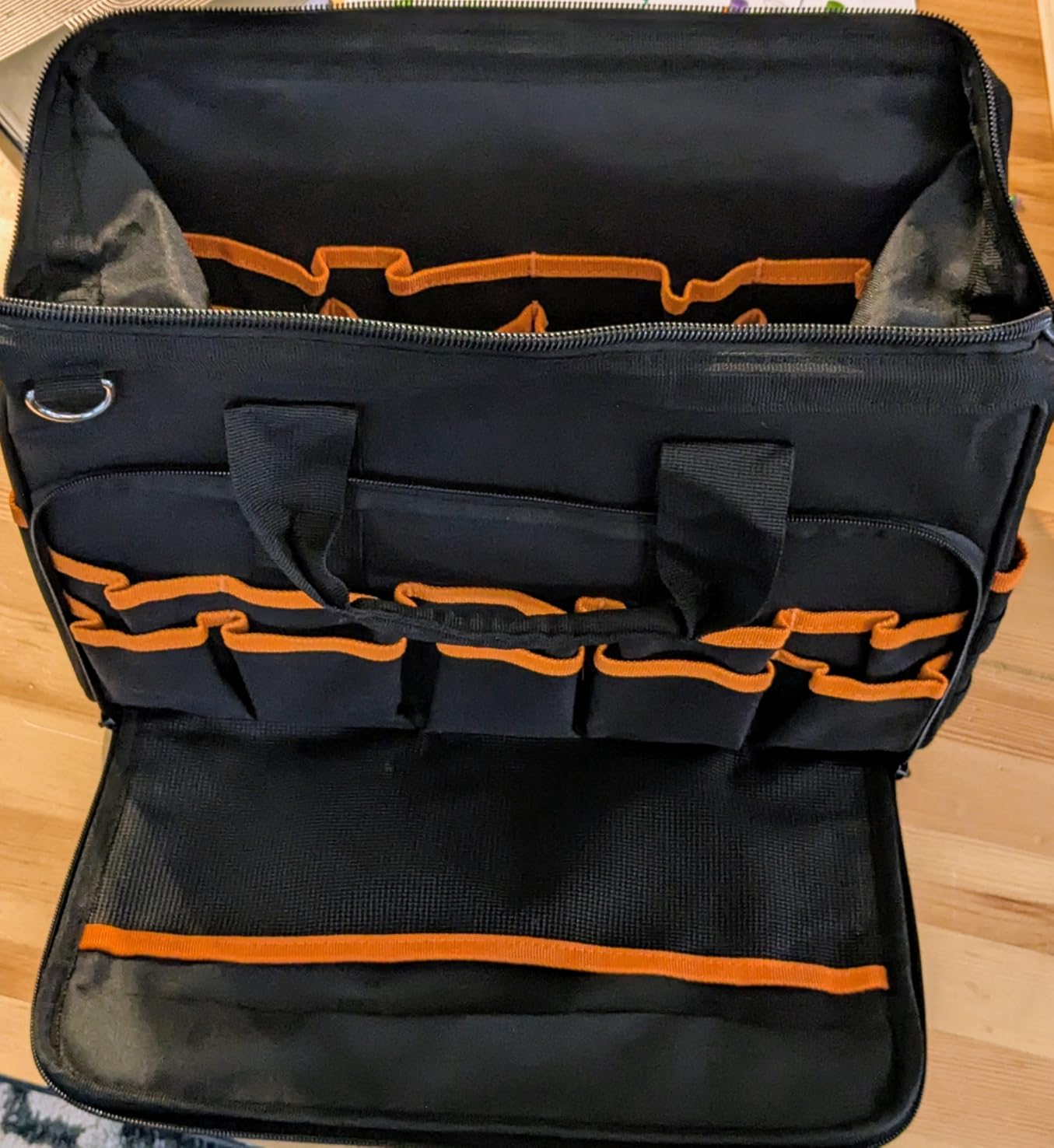 AUROPEAK Electrician Tool Bag for Men, 17-Inch Heavy Duty, 46 Pockets | Foldable wide-mouth design, 1200D fabric and shoulder strap for home repairs and job sites, for electricians and mechanics customer photo 2