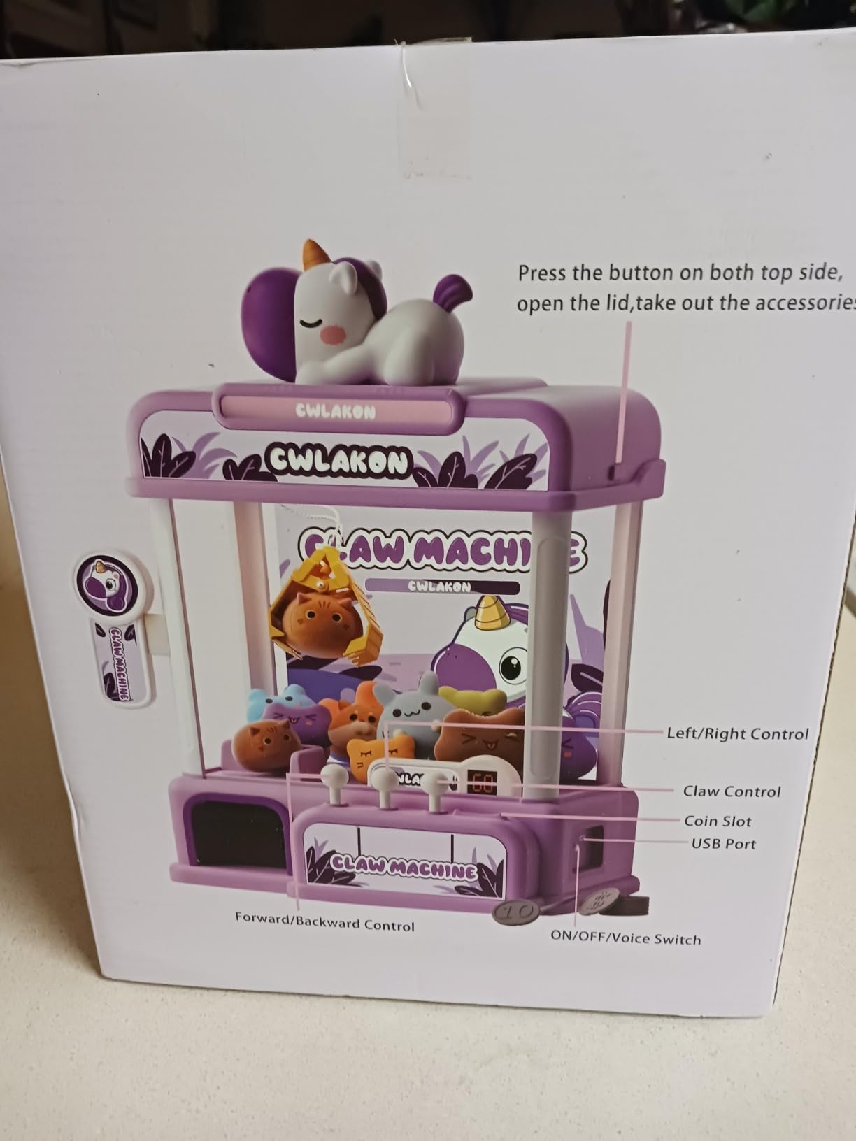 CWLAKON Claw Machine for Kids, Mini Vending Machine Girls Unicorn Toys with Sound & 20 Mini Toys, Candy Grabber Prize Dispenser Machine Electronic Arcade Games, Christmas Birthday Gifts, Pink customer photo 2