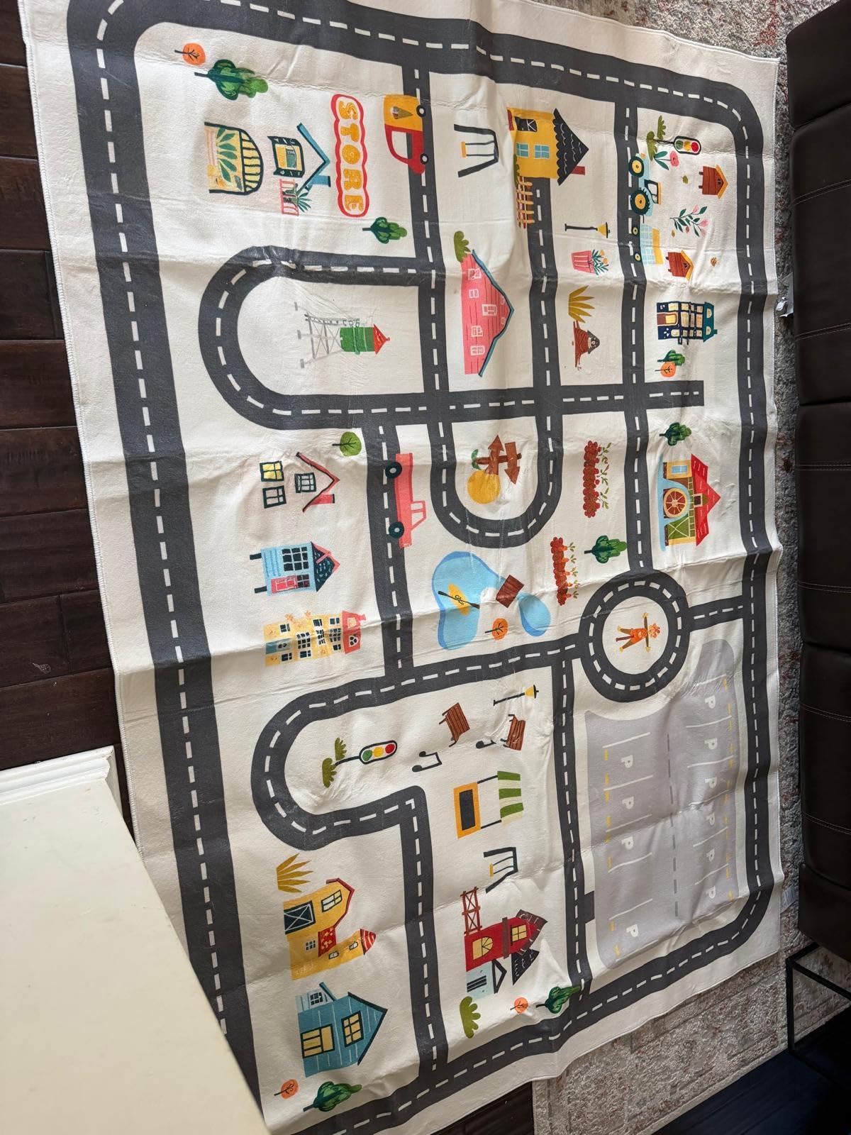 Nayoroom Kids Car Road Playroom Rug, Faux Wool City Map, Non-Slip, 5 x 7 ft | Interactive city road map; Car-friendly routes; Soft faux wool surface; Non-slip backing; Easy-care room accent customer photo 2