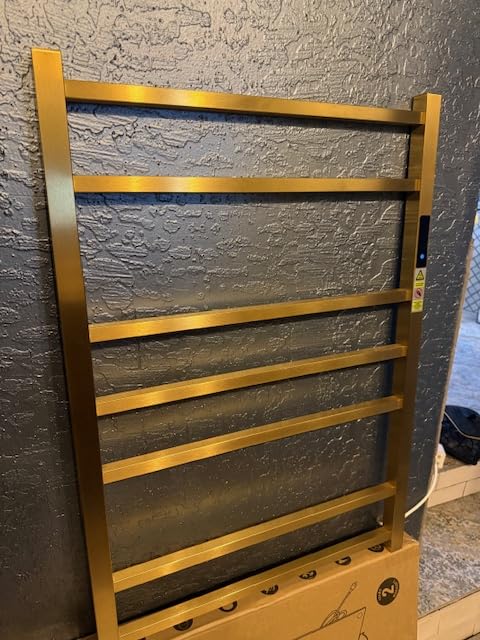 Luxury Heated Towel Rack for Bathroom, Wall Mounted Electric Towel Warmer Rack with Timer & Temperature Control, 5 Bar Stainless Steel Towel Heater for Bathroom (Brushed Gold) customer photo 2