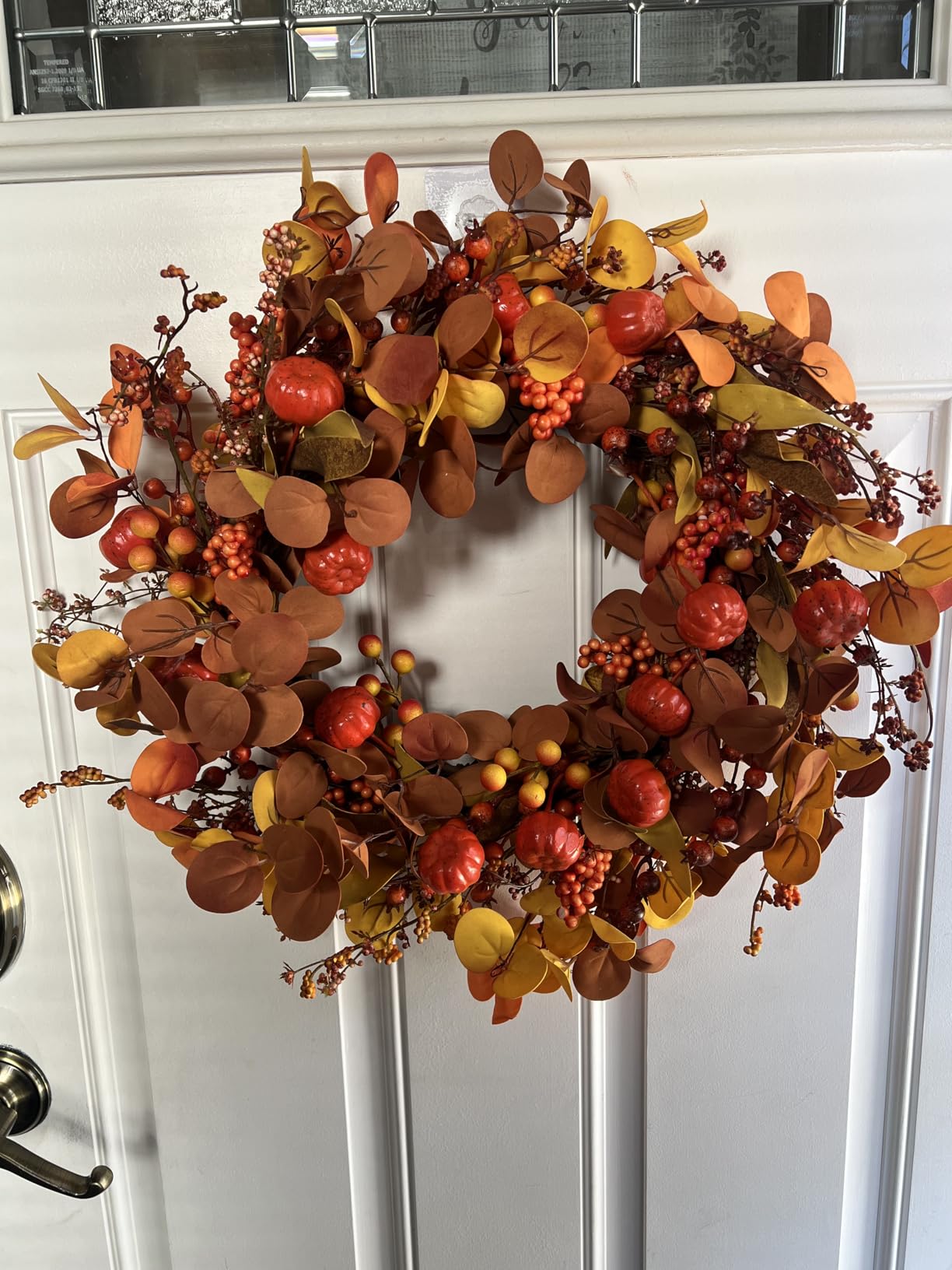 22 inch Artificial Fall Wreaths for Front Door, Autumn Wreath with Pumpkin and Maple Leaves Suitable for Indoor Outdoor Wall Porch Harvest Festival Thanksgiving Day Farmhouse Holiday Decor customer photo 1