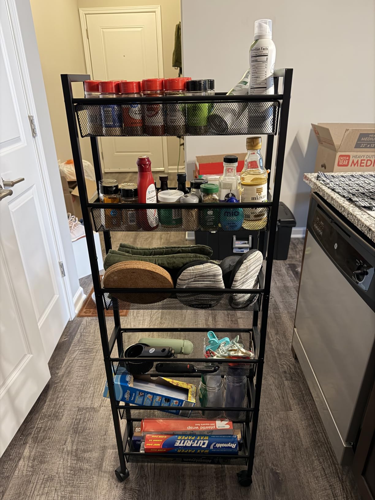 ThreeHio 6 Tier Slim Storage Cart, Narrow Cart with Wheels, Metal Mobile Shelving Unit Organizer for Kitchen, Bathroom, Laundry Room, Living Room & Narrow Spaces, Black customer photo 2