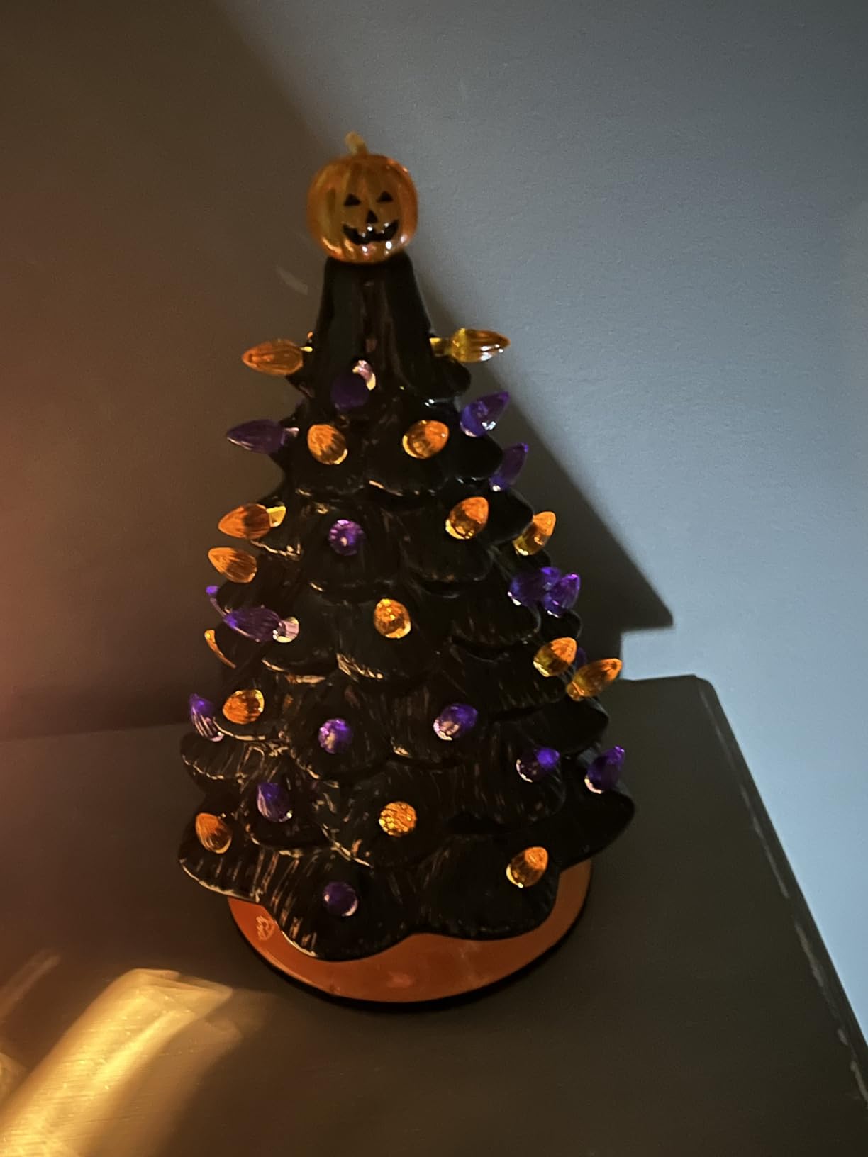 Casafield Hand Painted Ceramic Christmas Tree, Blue Snow Flocked 12-Inch Pre-Lit Tree with 100 Multi Color Lights and 2 Star Toppers customer photo 2