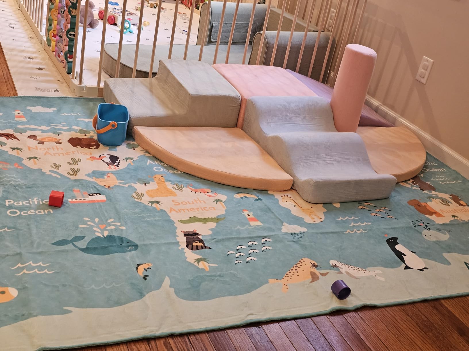 Washable Kids Playroom Rug - 5x7 Play Rug for Preschool Toddlers, Girls, Educational with Cute Animals - Non-Slip, Stain Resistant, Soft & Safe for Bedroom, Play Room and Classroom - Blue customer photo 1