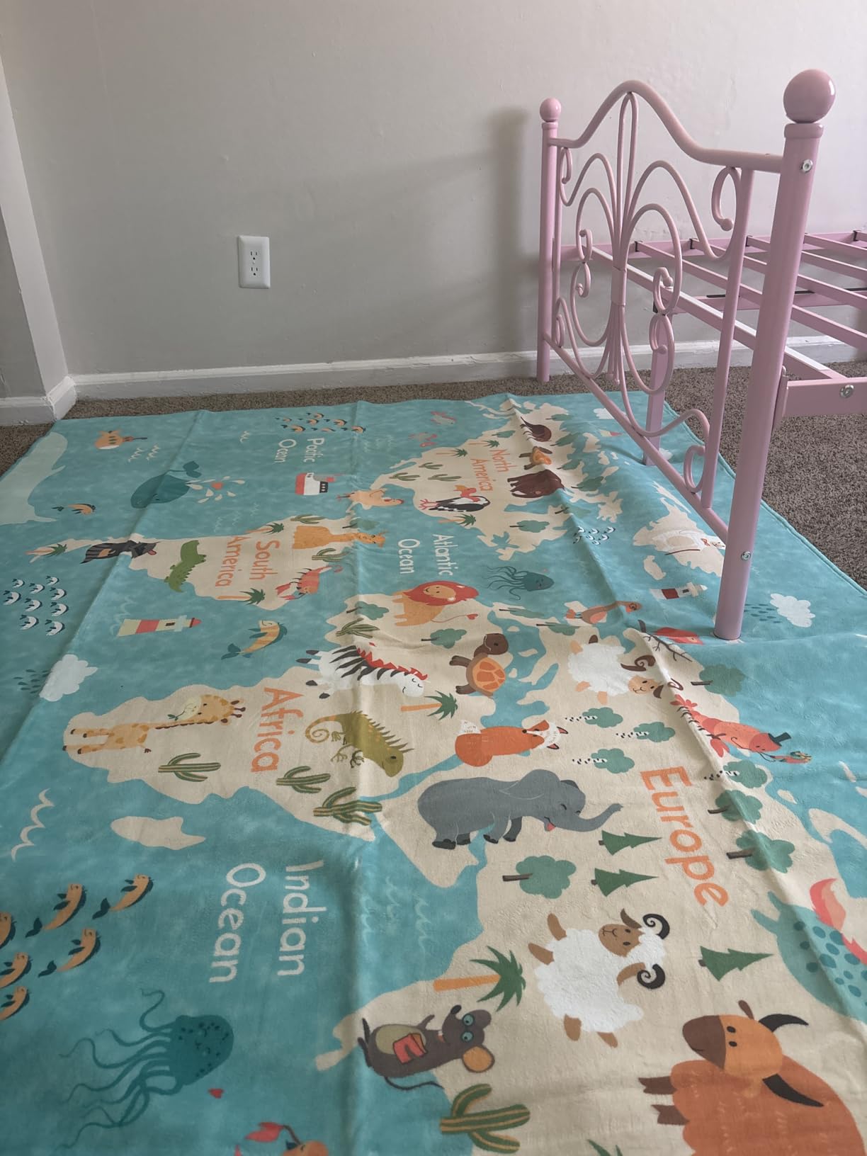 Washable Kids Playroom Rug - 5x7 Play Rug for Preschool Toddlers, Girls, Educational with Cute Animals - Non-Slip, Stain Resistant, Soft & Safe for Bedroom, Play Room and Classroom - Blue customer photo 2