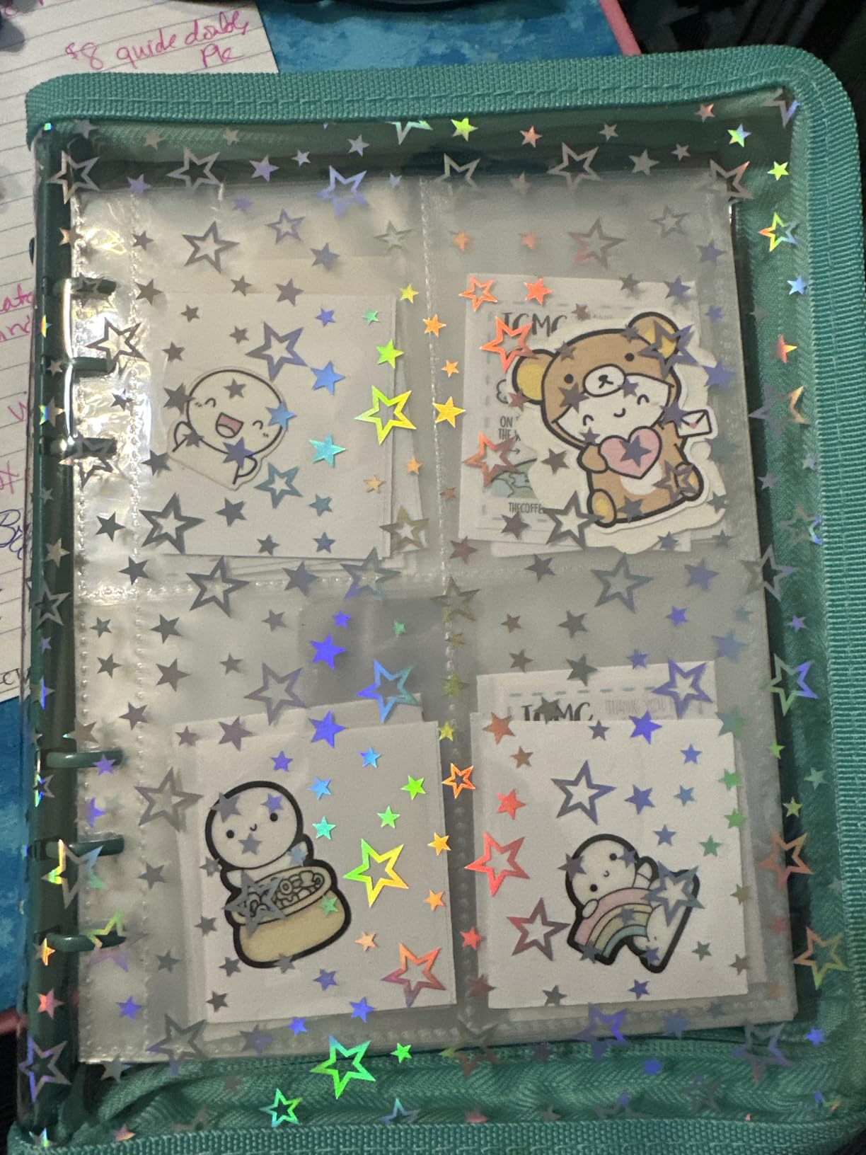 Sticker Storage Organizer Binder A5 Sticker Collecting Book Reusable Zipper Album with Clear Laser Star Cover and Pocket Pages (Pink) customer photo 2