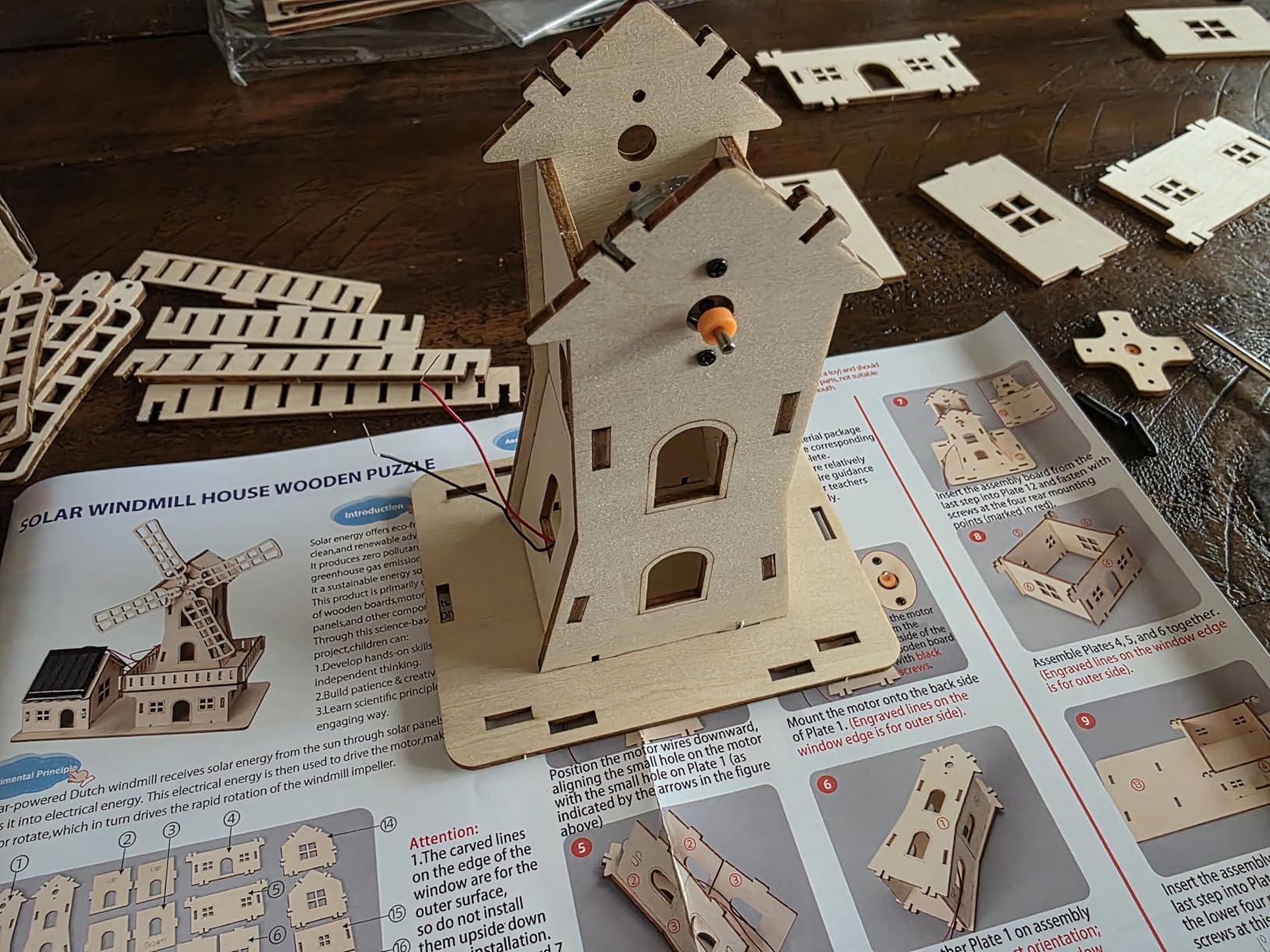Solar-Powered 3D Wooden Puzzle Kit, DIY Dutch Windmill House Model Building Toy, STEM Educational Science Craft for Kids 8-15 and Adults, Hands-On Creative Project, Made of Basswood, Safe and Sturdy customer photo 1