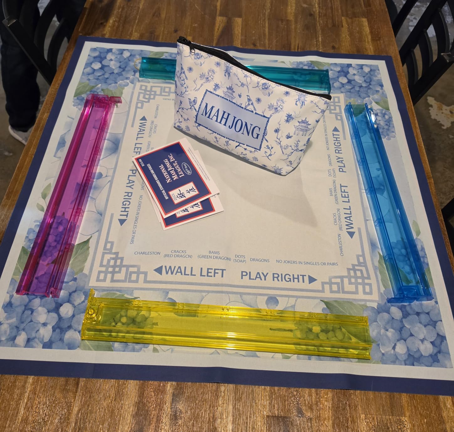 TIASUSAN American Mahjong Tile Set, 166 Blue Tiles, Bag and Mahjong Accessories, 4 All-in-One Rack/Pushers, Mahjong Set Complete customer photo 1