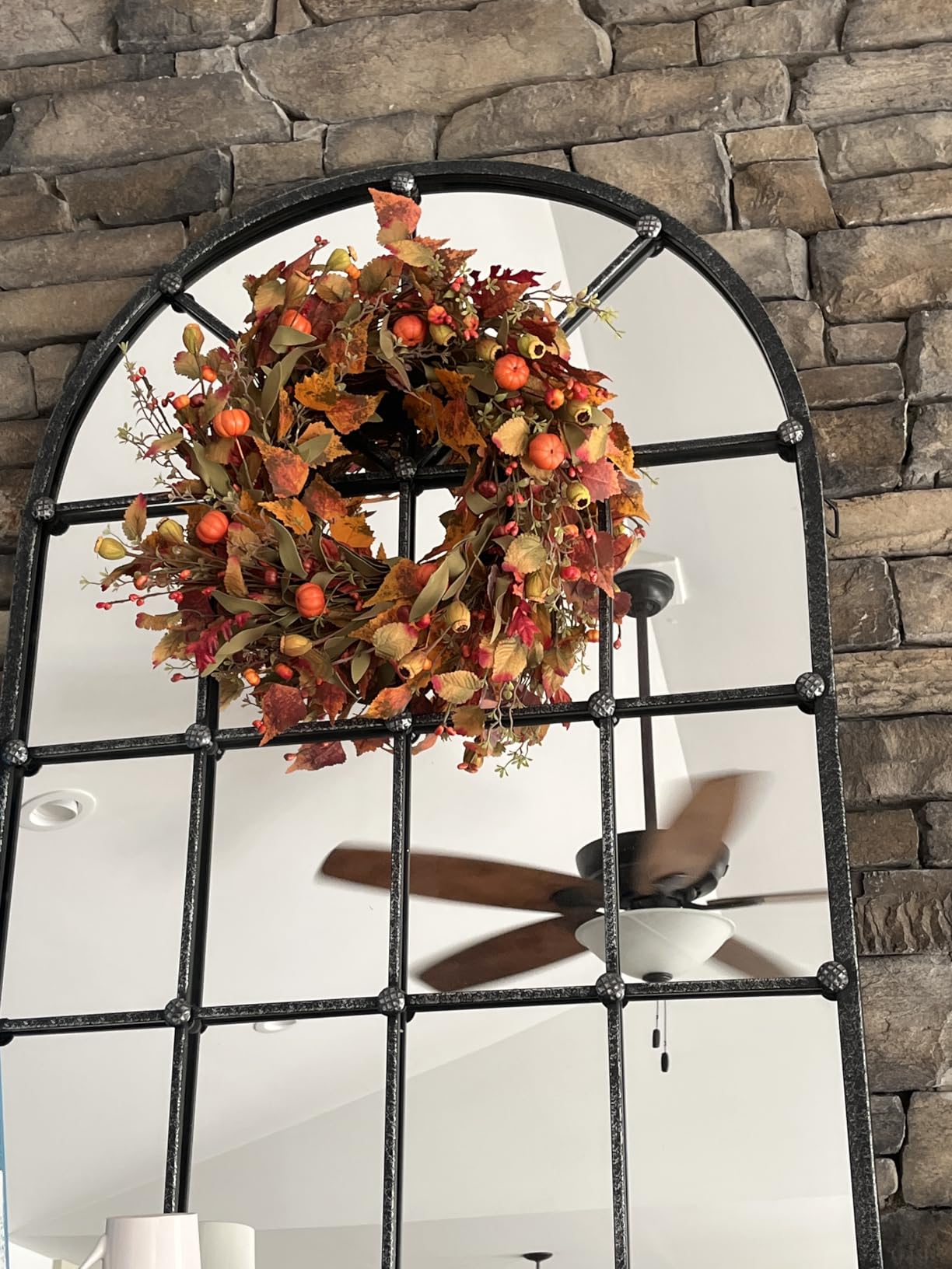 22 inch Artificial Fall Wreaths for Front Door, Autumn Wreath with Pumpkin and Maple Leaves Suitable for Indoor Outdoor Wall Porch Harvest Festival Thanksgiving Day Farmhouse Holiday Decor customer photo 1