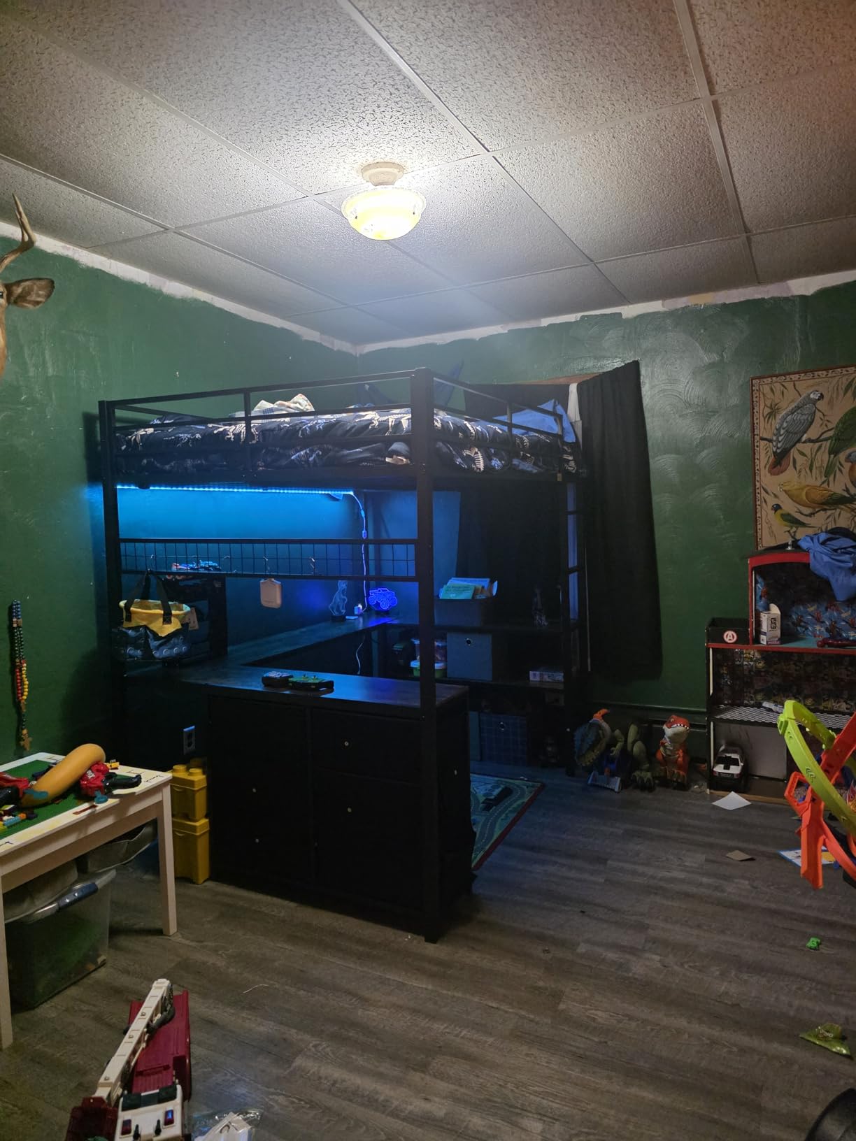 ADORNEVE Loft Bed Full Size with U-Shaped Desk, 6 Storage Drawers, Power Outlet, LED Metal Loft Bed with 2 Storage Shelves, Bed with Safety Guardrail & Ladders,Space-Saving,White customer photo 1