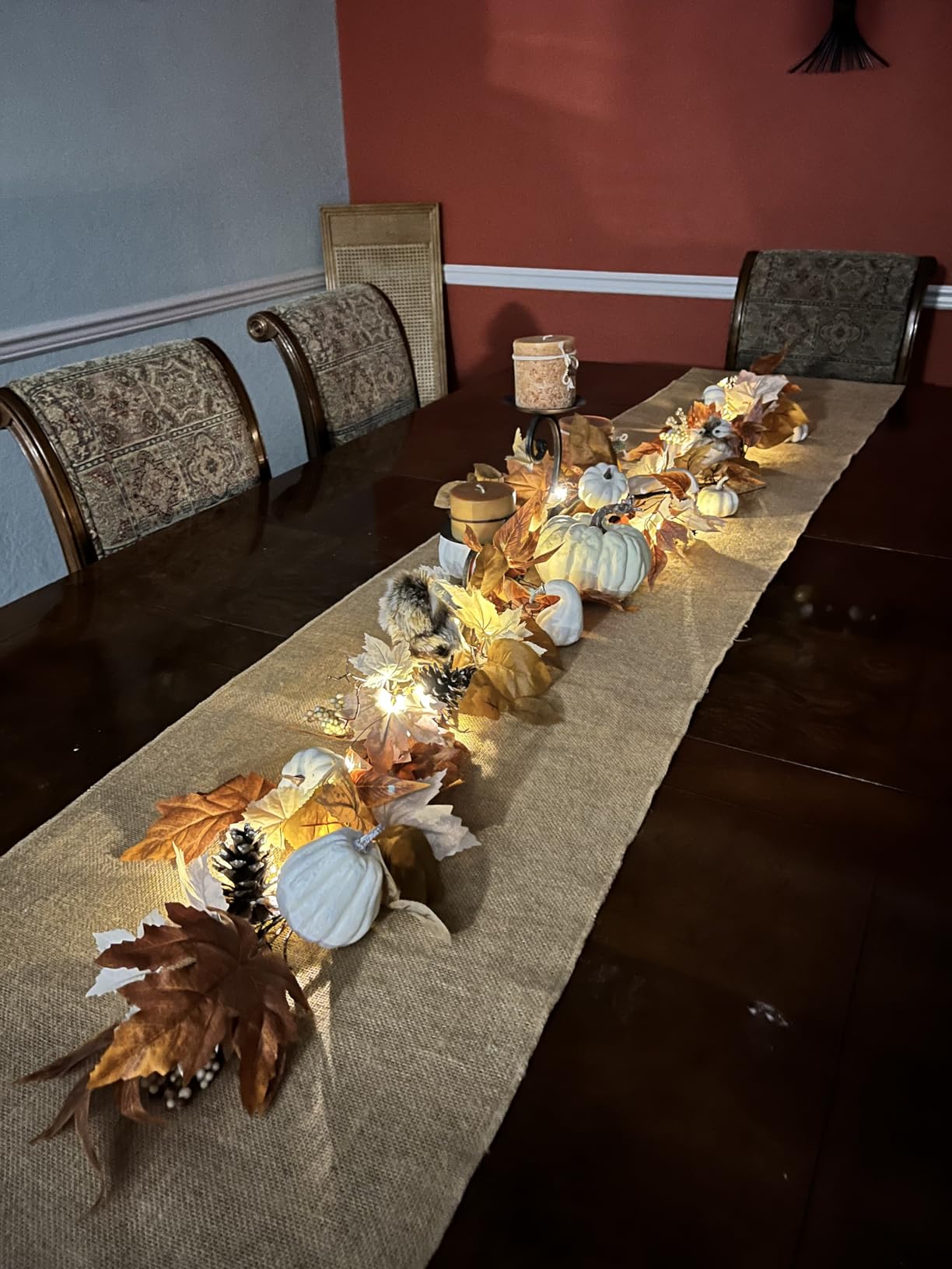 6 FT Lighted Fall Garland with Lights Pumpkins Automatic ON/Off | Full Autumn Lighted Fall Leaves Mantle Garland with Pumpkins Berries Pinecones Outdoor Thanksgiving Home Fireplace Porch Door customer photo 1