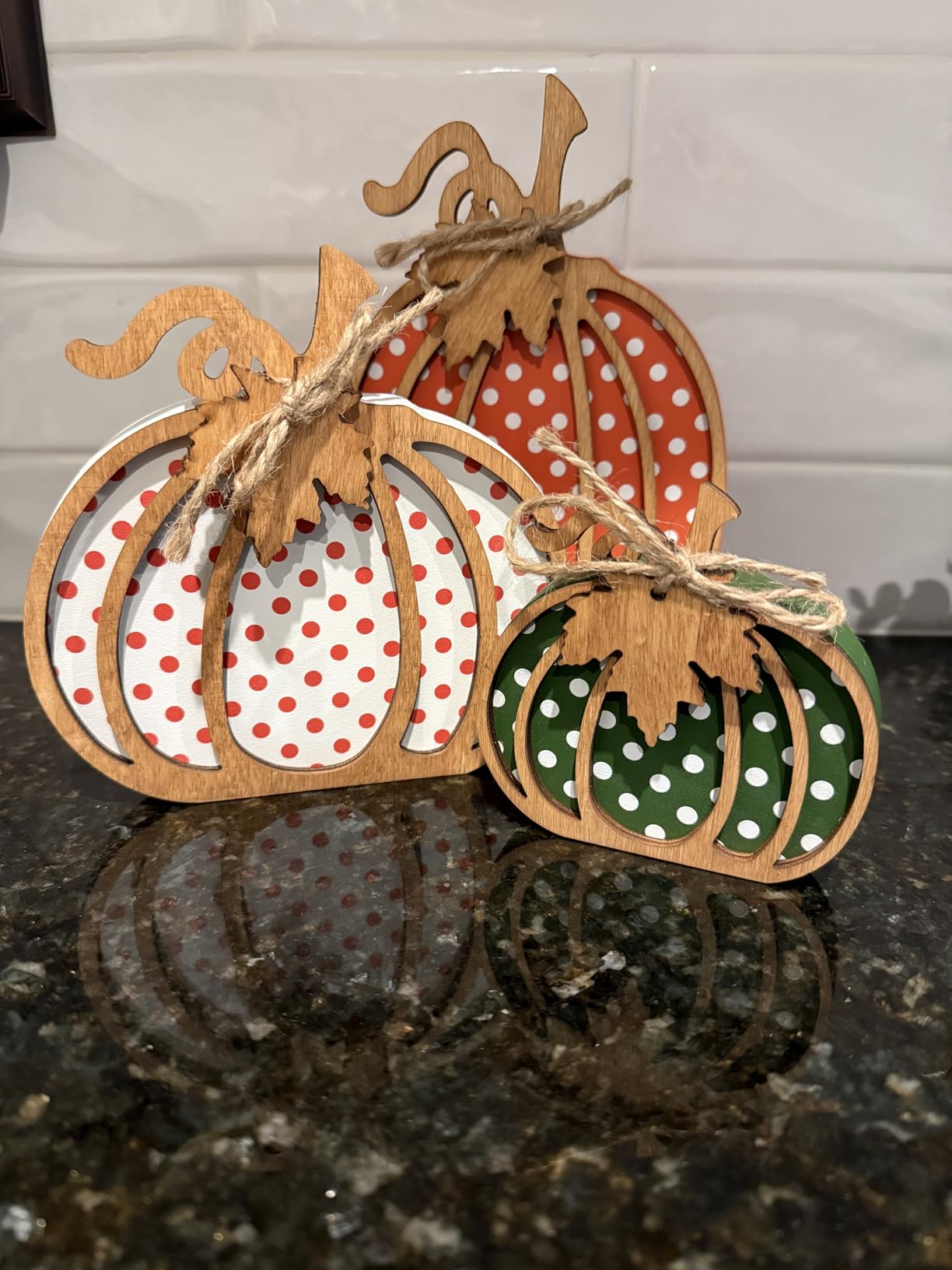 OLANRUN Fall Decorations for Home, 3-Piece Wooden Pumpkin Fall Decor, Rustic Farmhouse Indoor Autumn Thanksgiving Decorations for Table Centerpiece, Tiered Tray, Mantel, Shelf, Office (4-8 Inch) customer photo 2