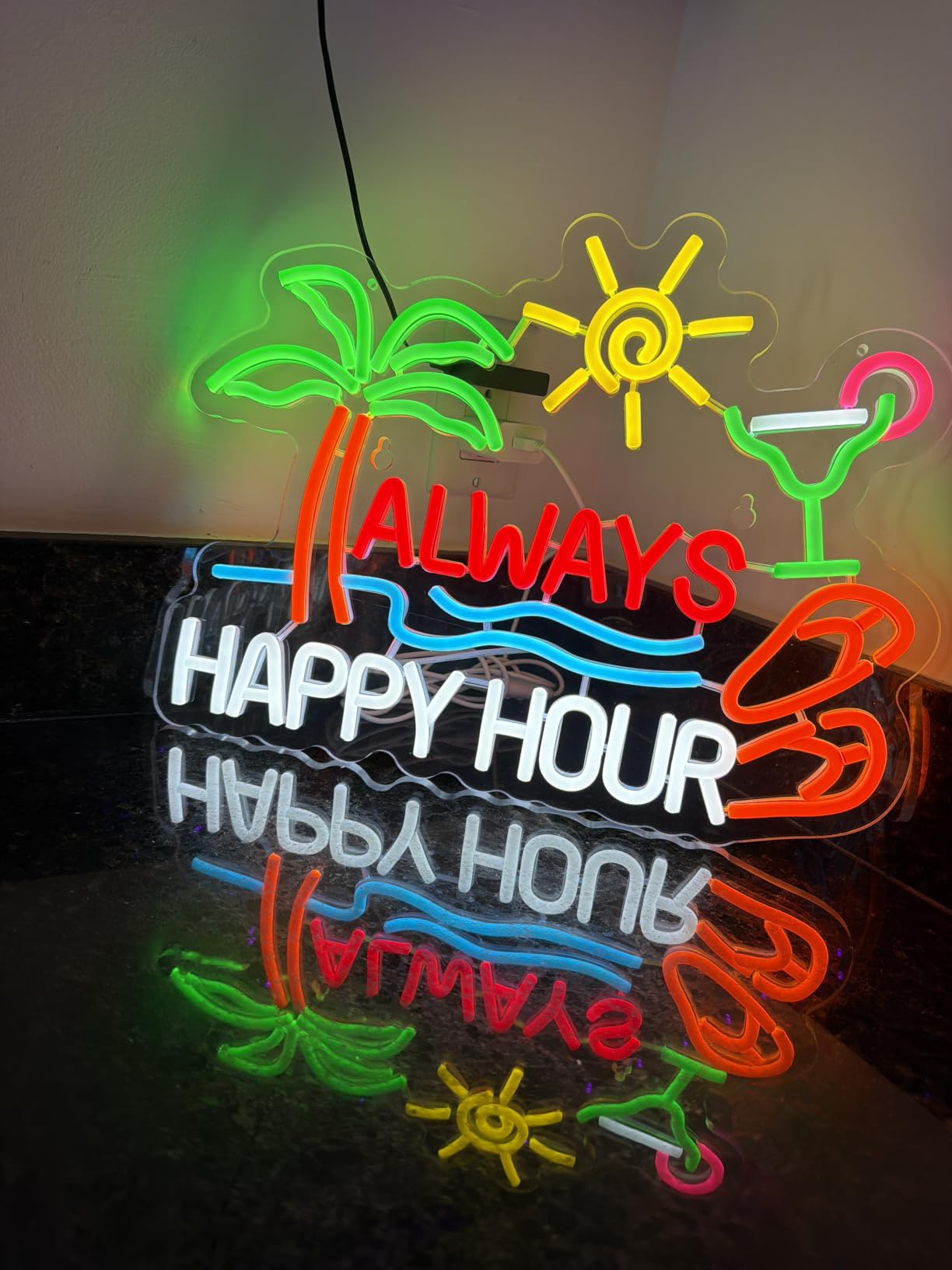 Always Happy Hour Beer Bar Neon Sign for Wall Decor Dimmable USB LED Neon Light for Home Tiki Bar Decor Man Cave Parties Gift customer photo 2