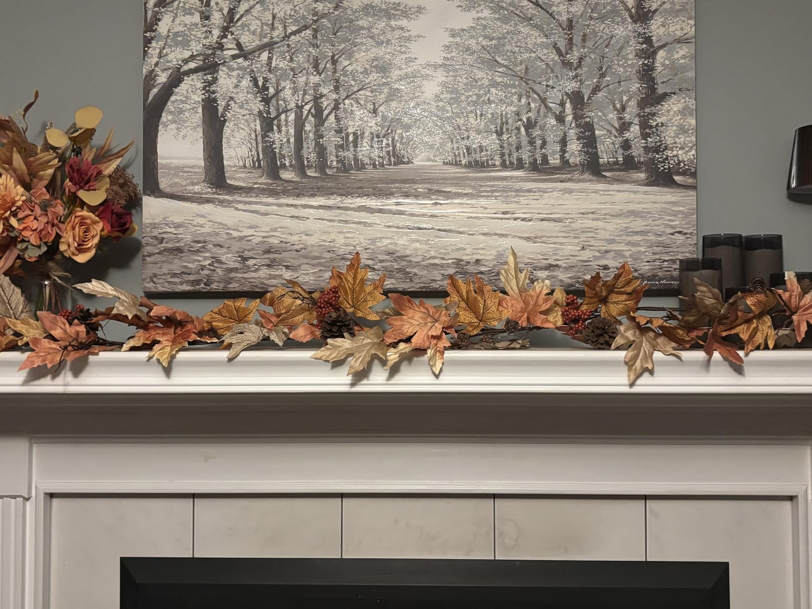 6 FT Lighted Fall Garland with Lights Autumn Automatic ON/Off Timer | Full Fall Leaves Garland with Berries Pine Cones Realistic Decorations for Home Mantle Fireplace Porch Thanksgiving Outdoor customer photo 1