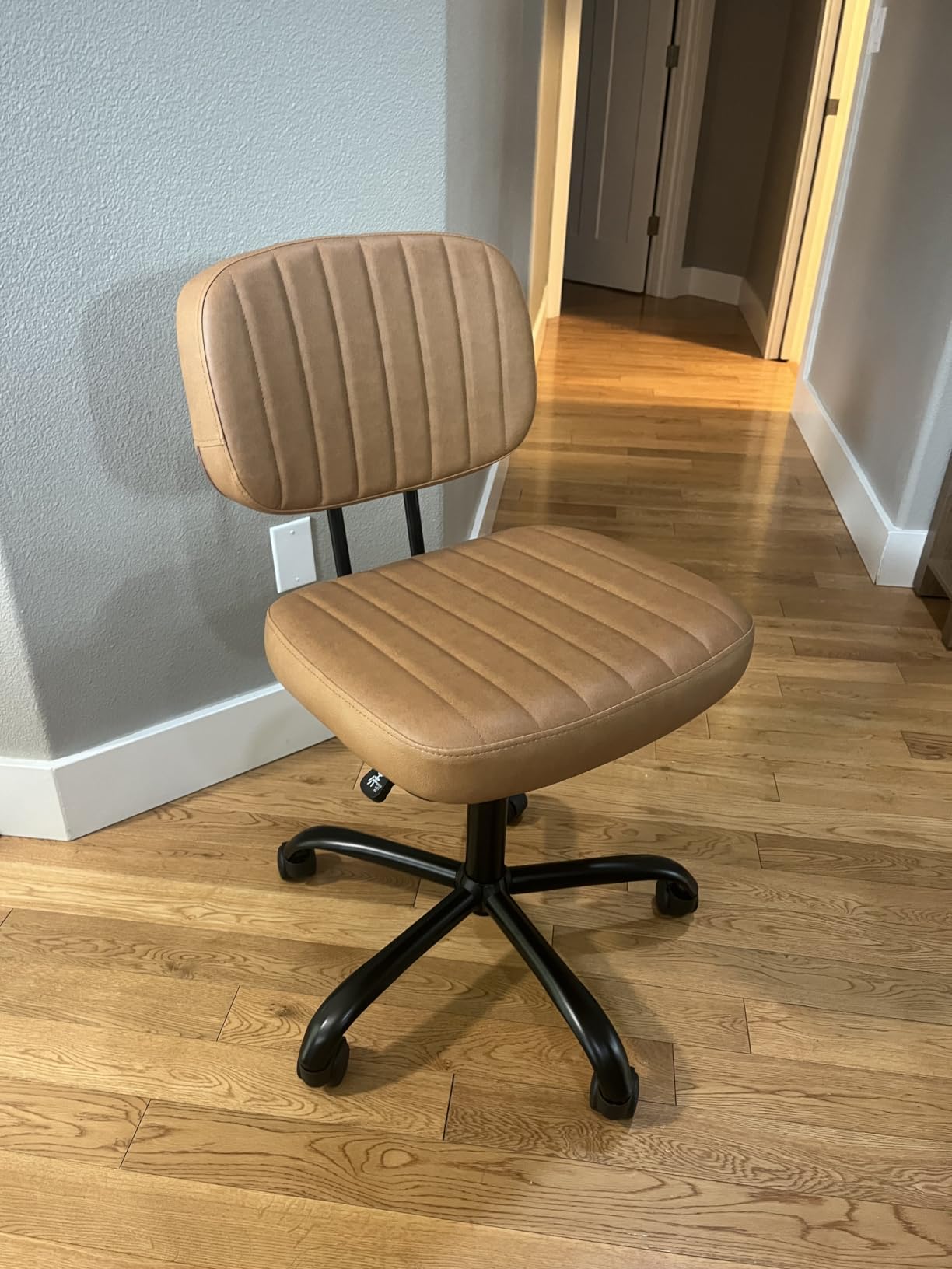 Sweetcrispy Office Desk Chair, Small Home Vanity Chair, Lumbar Support | Armless PU Leather, Height Adjustable Rolling Swivel Task, Bedroom Home Student, Black customer photo 2