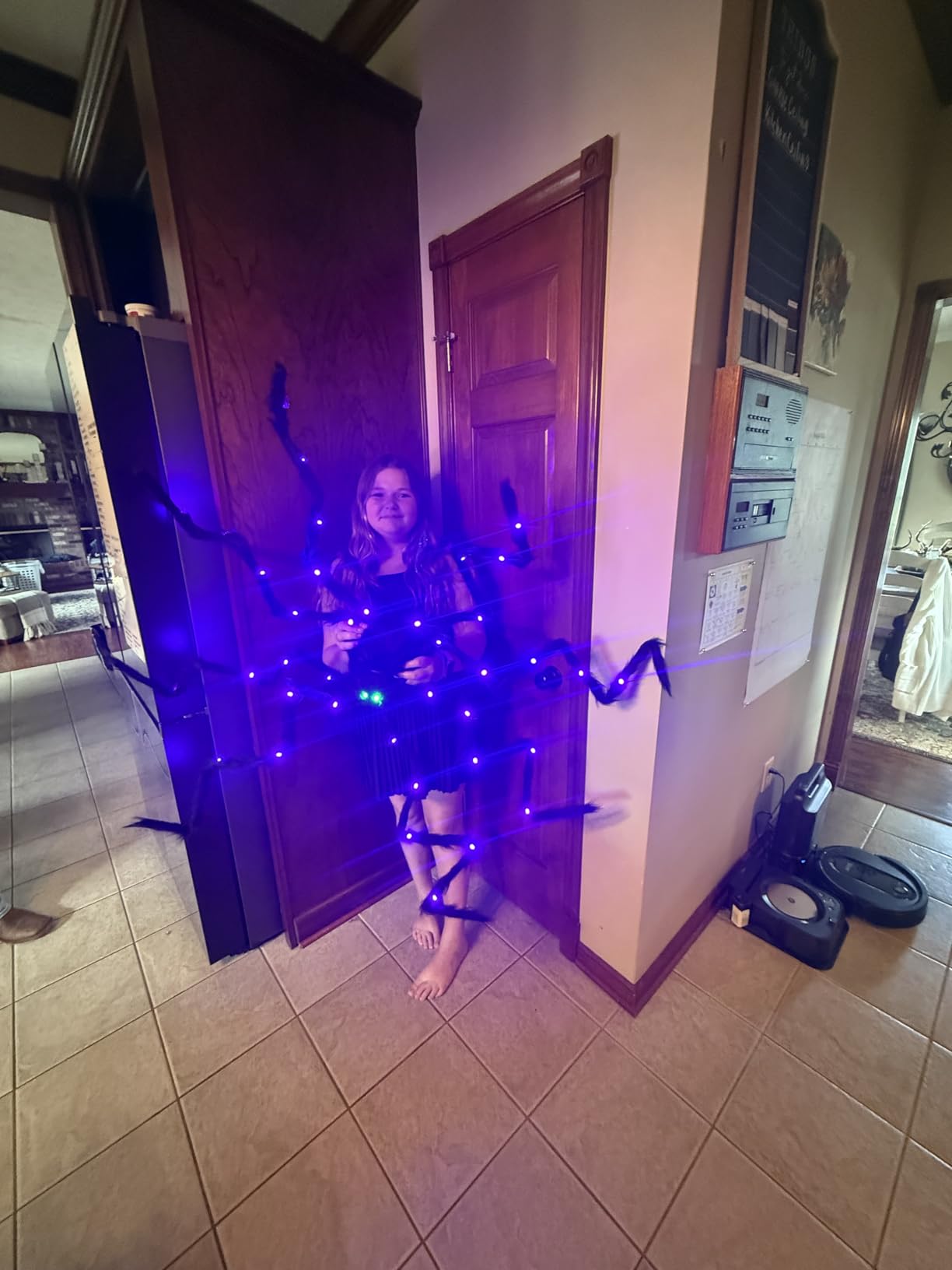 6.6Ft Halloween Light Up Giant Spider, Scary Large Hairy Spider with Green Lighted Eyes for Yard Lawn Halloween Outdoor Decorations, Indoor Party Decor, Black customer photo 2