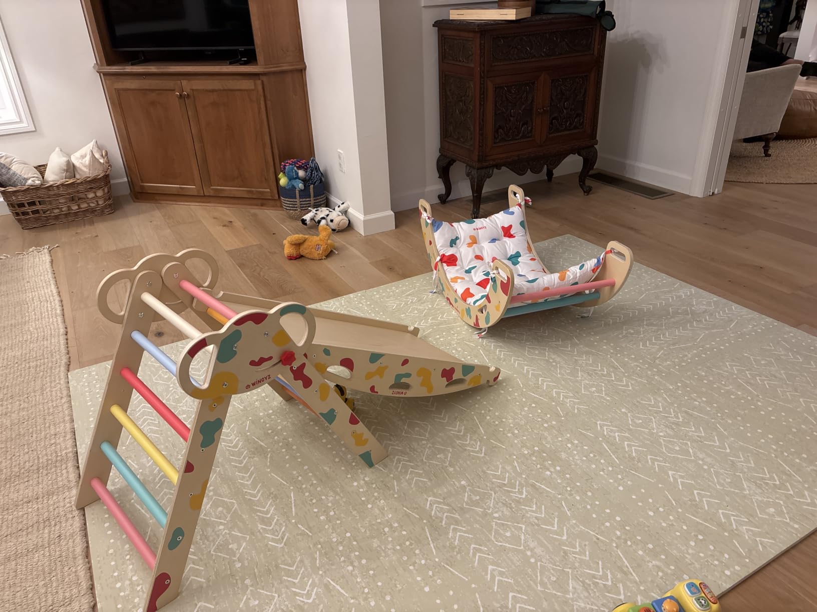 WINGYZ Pikler Triangle Set, Montessori 8-in-1 Foldable Climbing Set | Reversible Animal Slide, Patent-Protected Jungle Gym, Safe 2.35in Gap, ASTM F963 Standards for Toddlers 18M-5Y, Rainbow customer photo 2