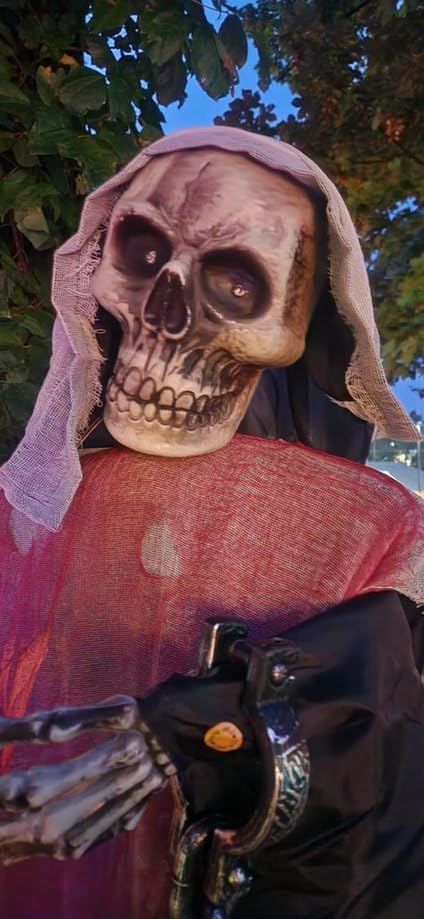 Halloween Decorations Outdoor, 6 Ft Large Animated Grim Reaper with Big Chain,Sound & Touch Activated with Creepy Sound - Scary Props House Decor for Garden Yard Lawn Indoor Decoration Animatronics customer photo 2