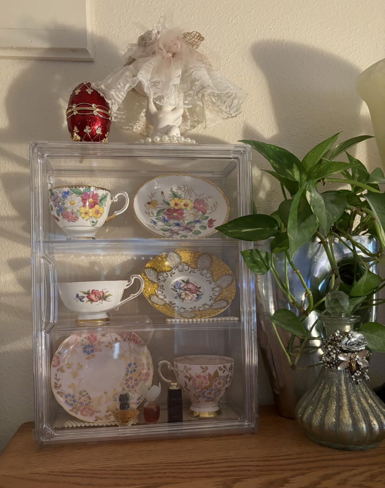 3 Tier Clear Display Case for Figures, Wall-Mounted Acrylic Storage Organizer Box, Stackable Display Cabinet with Magnetic Door & Removable Shelves, Showcase for Collectibles, Figures customer photo 1