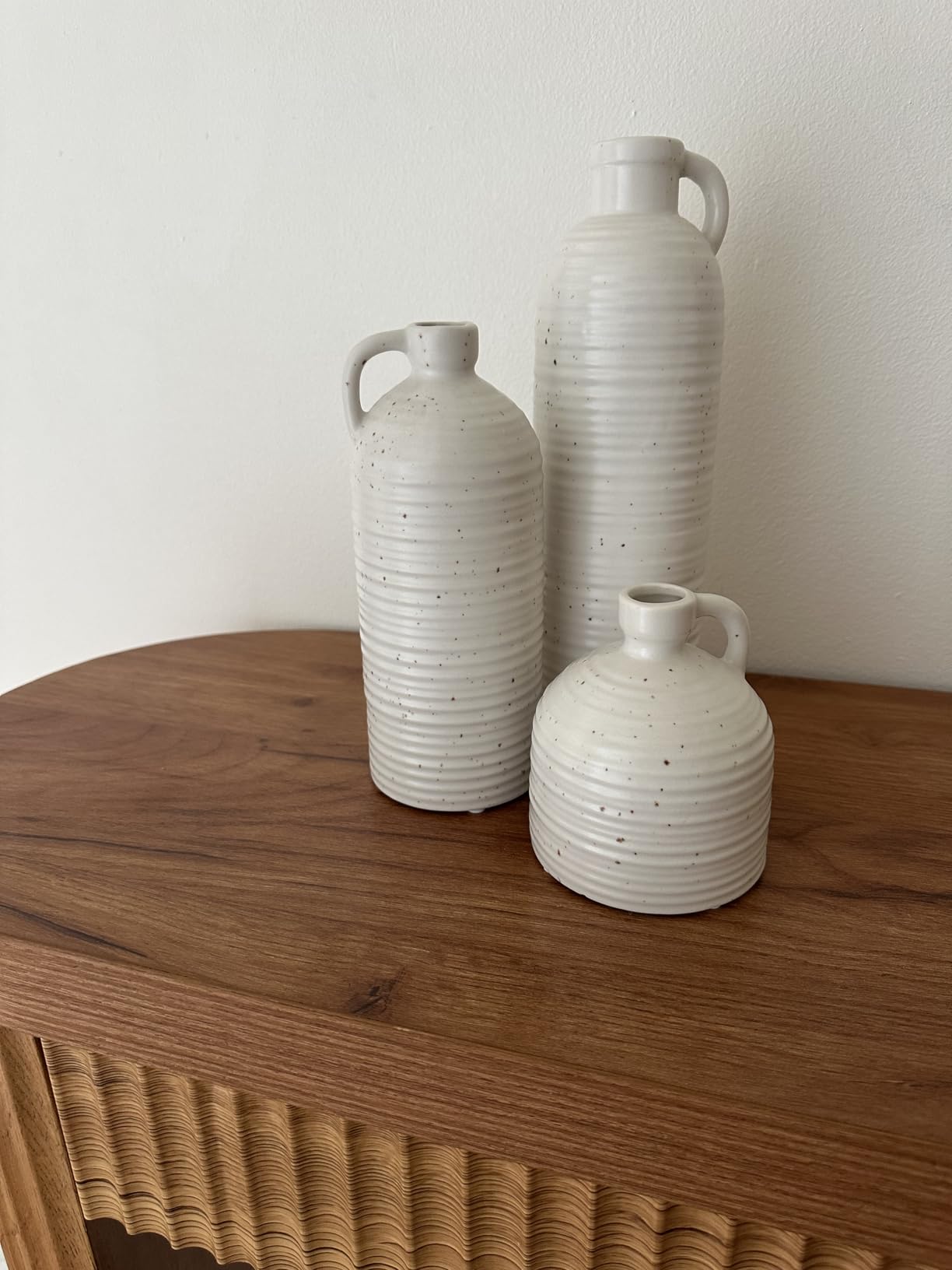 White Ceramic Vase Set of 3, Vintage Vases for Flowers and Home Decor | Distressed crackle glaze for tables, bookshelves, mantels, kitchens and offices customer photo 2