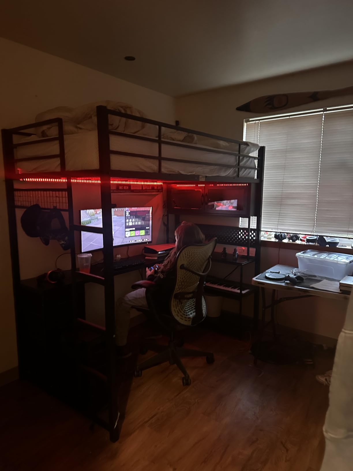 ADORNEVE Twin Size Loft Bed with L-Shaped Gaming Desk, Storage Drawers & Hutch, Expanded Safety Power Outlet, Metal Loft Bed Frame with RGB Lights, Space Saving for Teens, Black customer photo 1