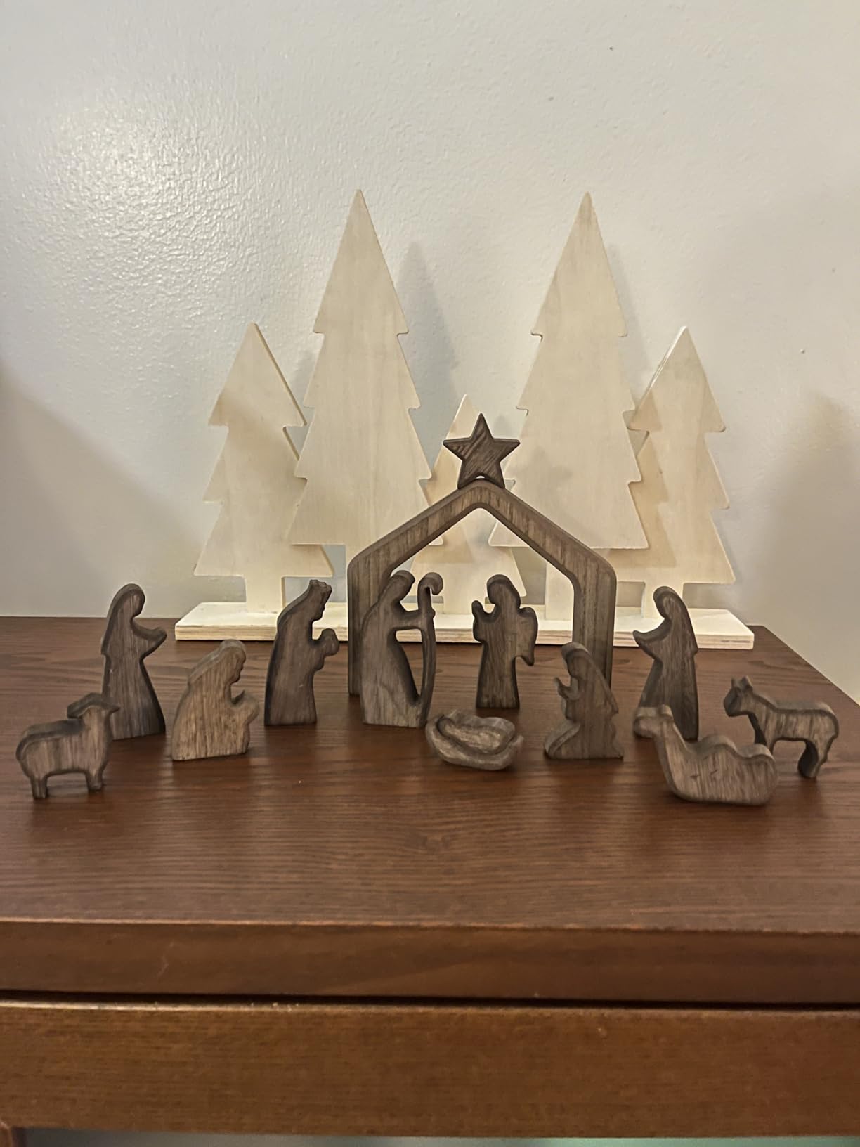 FESTGLOX Wooden Nativity Set Indoor, 13Pcs Small Christmas Nativity Scene | Miniature Holy Family Figurines with Manger, Rustic Nativity Sets & Figures for Kids Christmas Indoor Decor customer photo 1