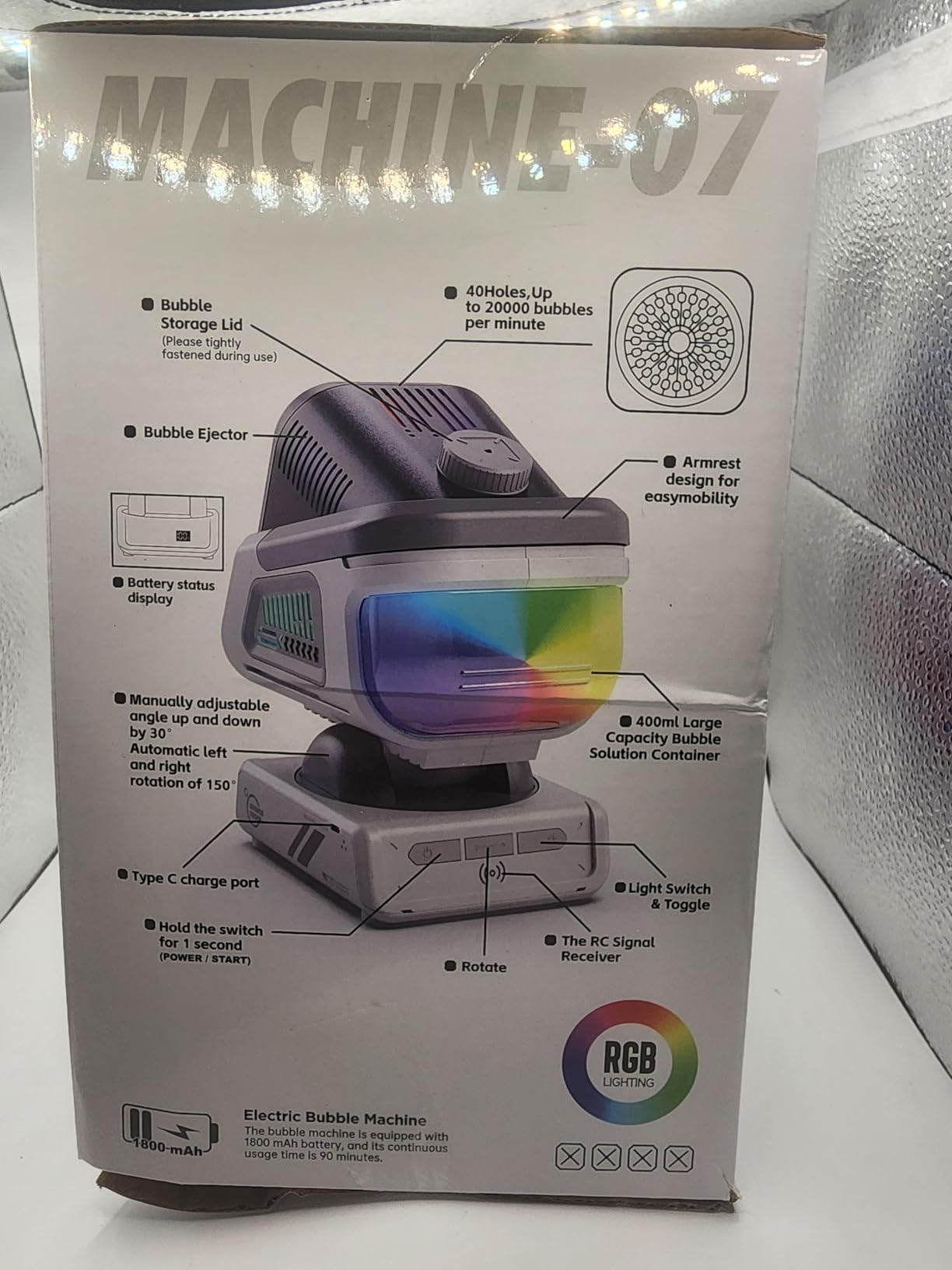 Bubble Machine, 20000+ Per Minute Bubble Maker for Parties, Outdoor Toys for Kids, Rechargeable with Remote Control, 7 Color RGB Lights, Wedding Birthday Party customer photo 2
