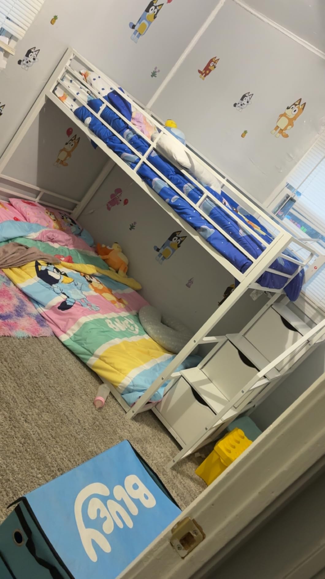 ADORNEVE Low Bunk Bed Twin Over Twin with Stairs, Storage Drawers & Shelves, RGB LED Lights Metal Floor Bunk with Power Outlet, Full-Length Guardrail & Metal Slats, for Small Space, Kids, White customer photo 2