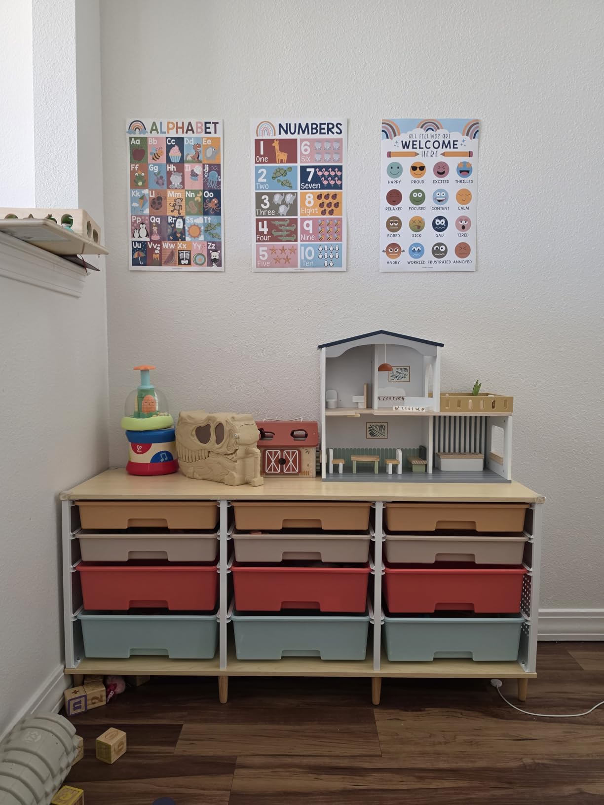 12 Drawers Storage Cabinet with Wooden Top and Plastic Bins, Toy Shelf Storage Chest Cubby Organizer for Home, Office, Playroom, Classroom & Craft Room Storage (White) customer photo 1