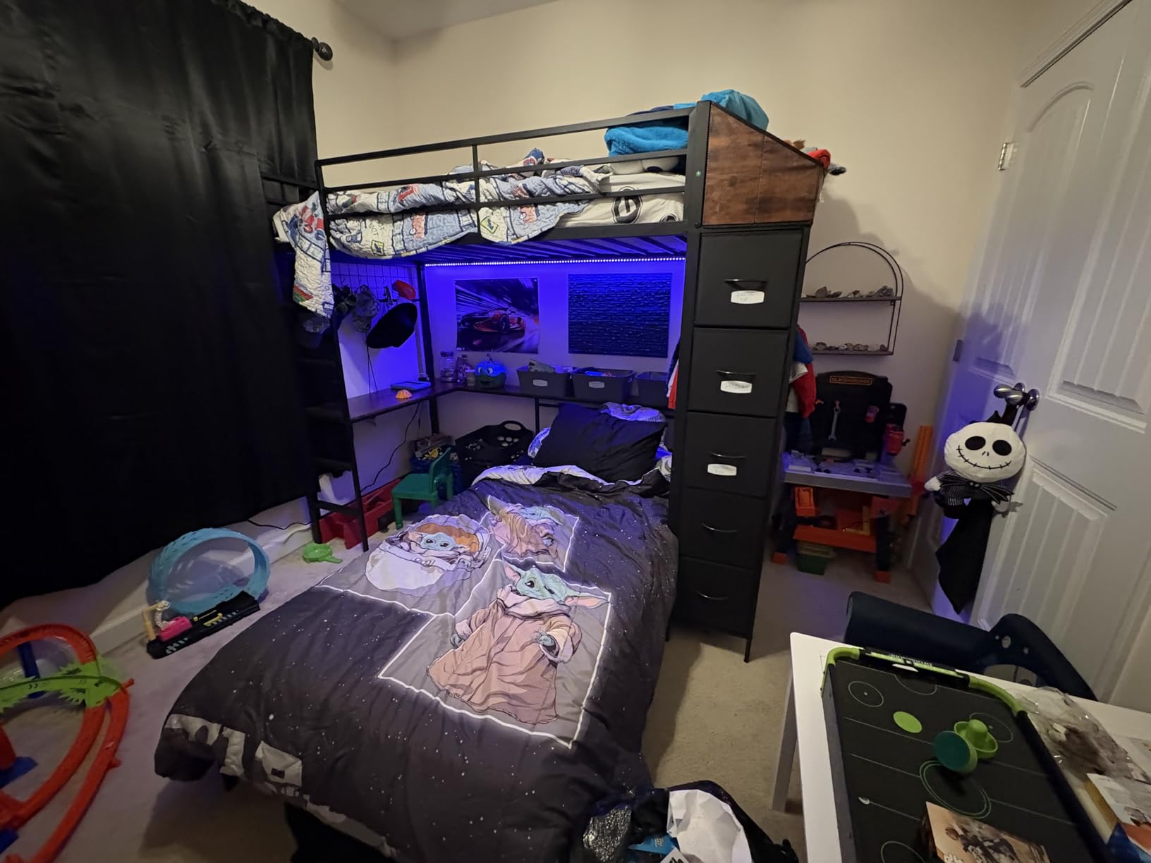 Bunk Bed Twin Over Twin with Hall Tree, Charging Station and LED Lights, L-Shaped Bunk Bed with Desk, 5 Storage Drawers, Twin Bunk Beds with Guardrail & Stairs, No Box Spring Needed, White customer photo 1