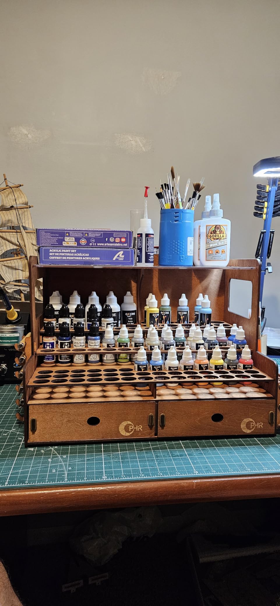 OPHIR 50 Holes Wooden Paint Holder Rack for Model Paints, Painting Brushes | 1.42