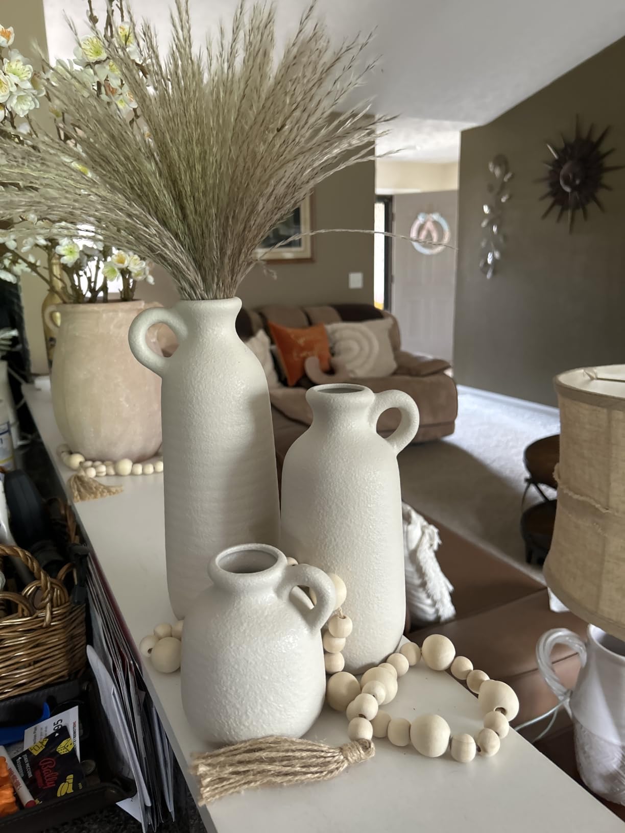 Modern Ceramic Vase Set of 5, Vases Home Decor Rustic Farmhouse Decorative | Vase Pottery Vases for Bouquet Pampas Grass Dried Fresh Flowers, Table Living Room Kitchen Bedroom customer photo 1