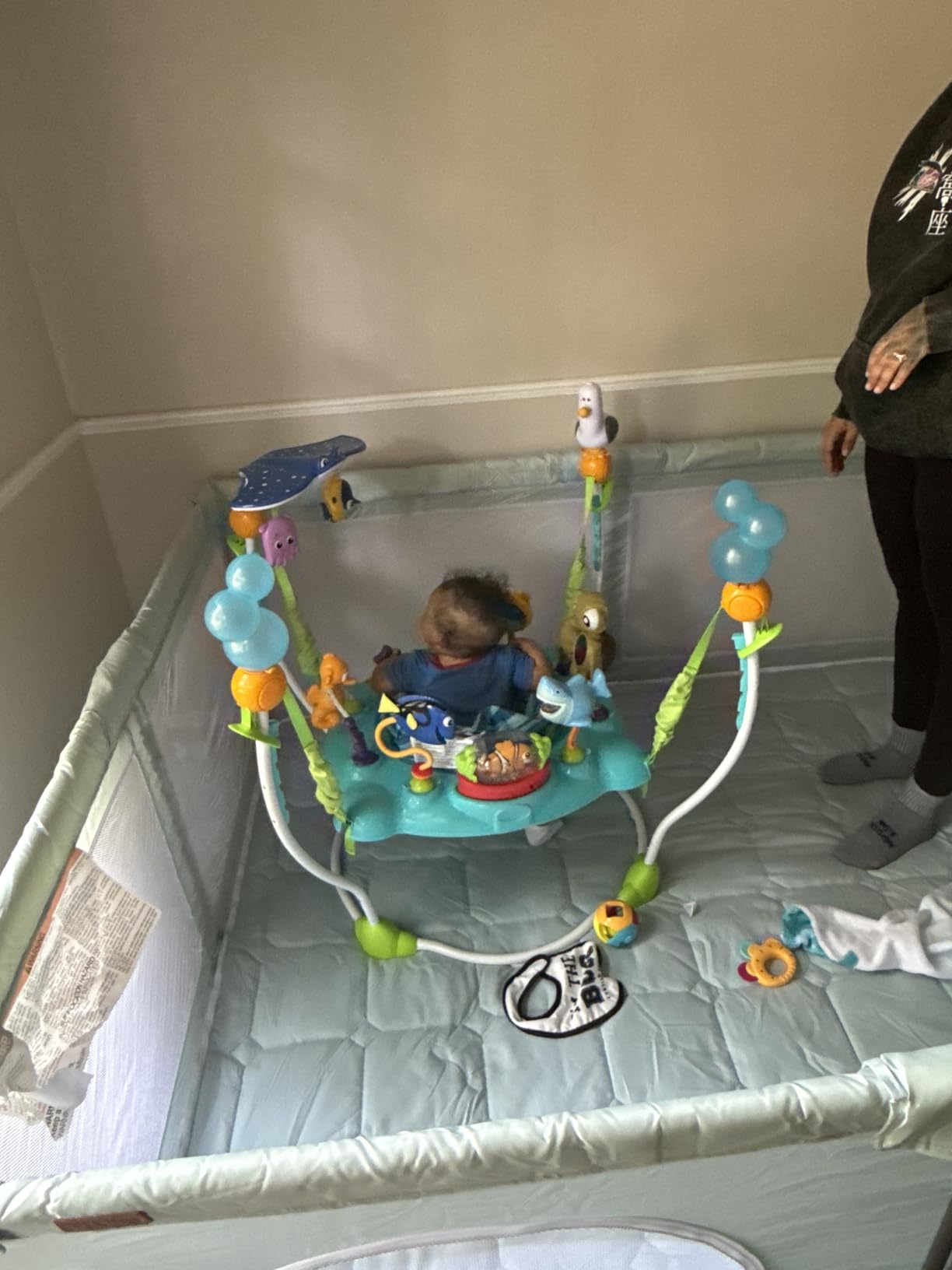 Bright Starts Disney Stitch Little Ohana Baby Activity Jumper with Interactive Toys, Lights & Music with Stitch, Angel & Scrump, 6-12 Months (Blue) customer photo 1