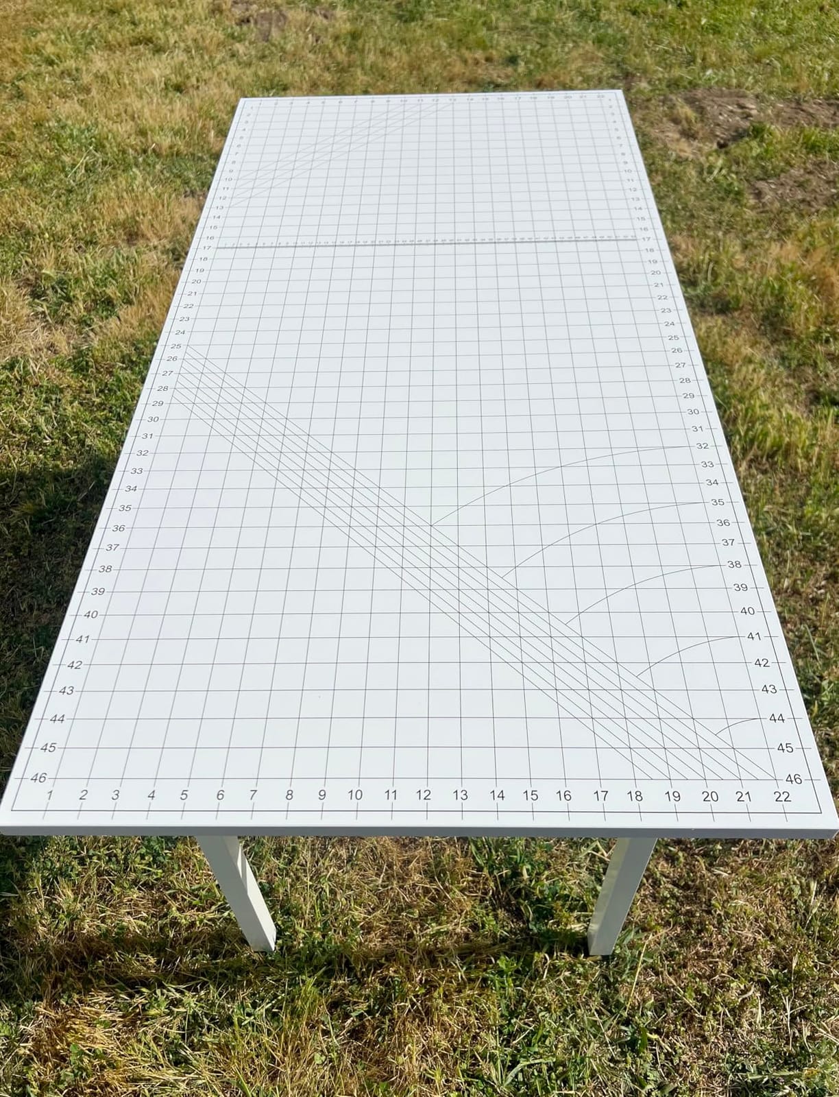 Crutello Folding Sewing & Craft Table, 42x24 Inch - Grid Top with Storage | Steel Folding Storage Legs, Drop-Down Sewing Machine Platform, For Fabric Cutting, Quilting & Crafts customer photo 2