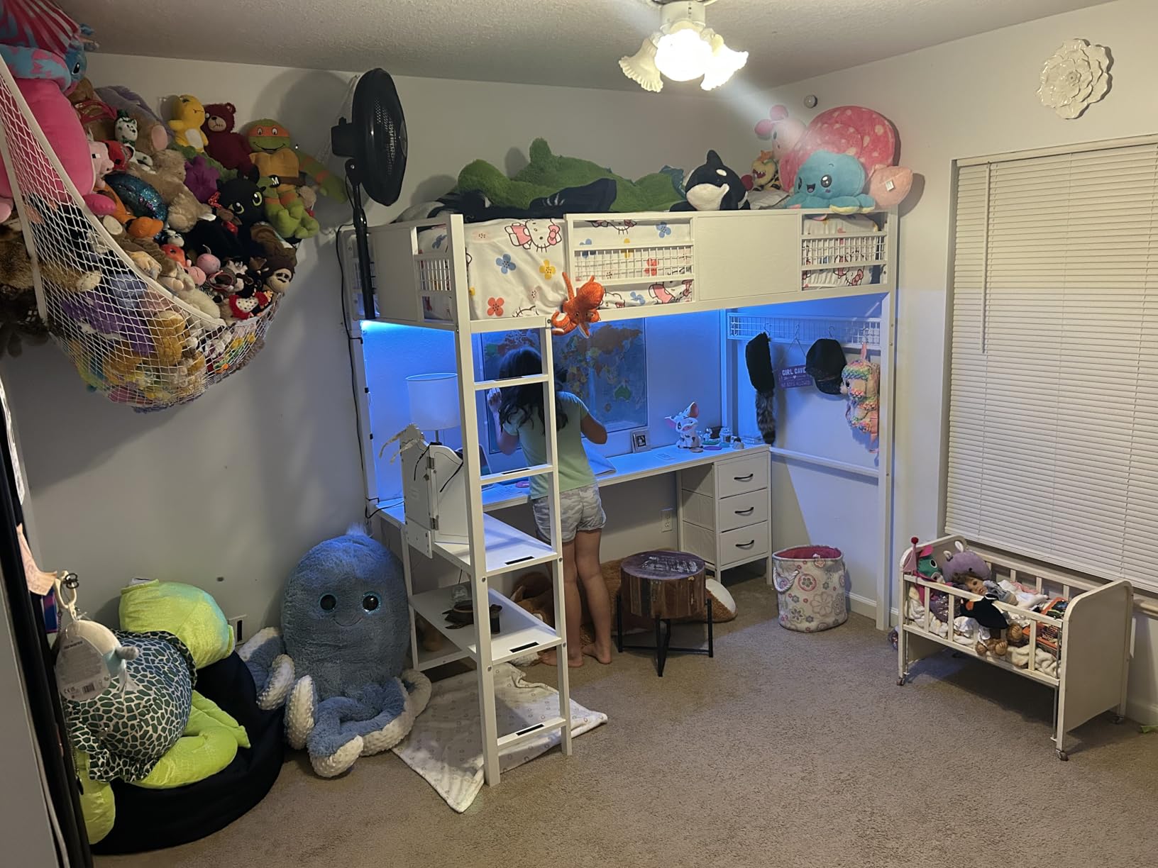 Full Size Loft Bed with Desk and Storage Drawers, Space Saving | Full Size Loft Bed, L-Shaped Desk, RGB LED Lights, Charging Station, 3 Fabric Drawers, Storage Shelves, Full-Length Guardrail customer photo 2
