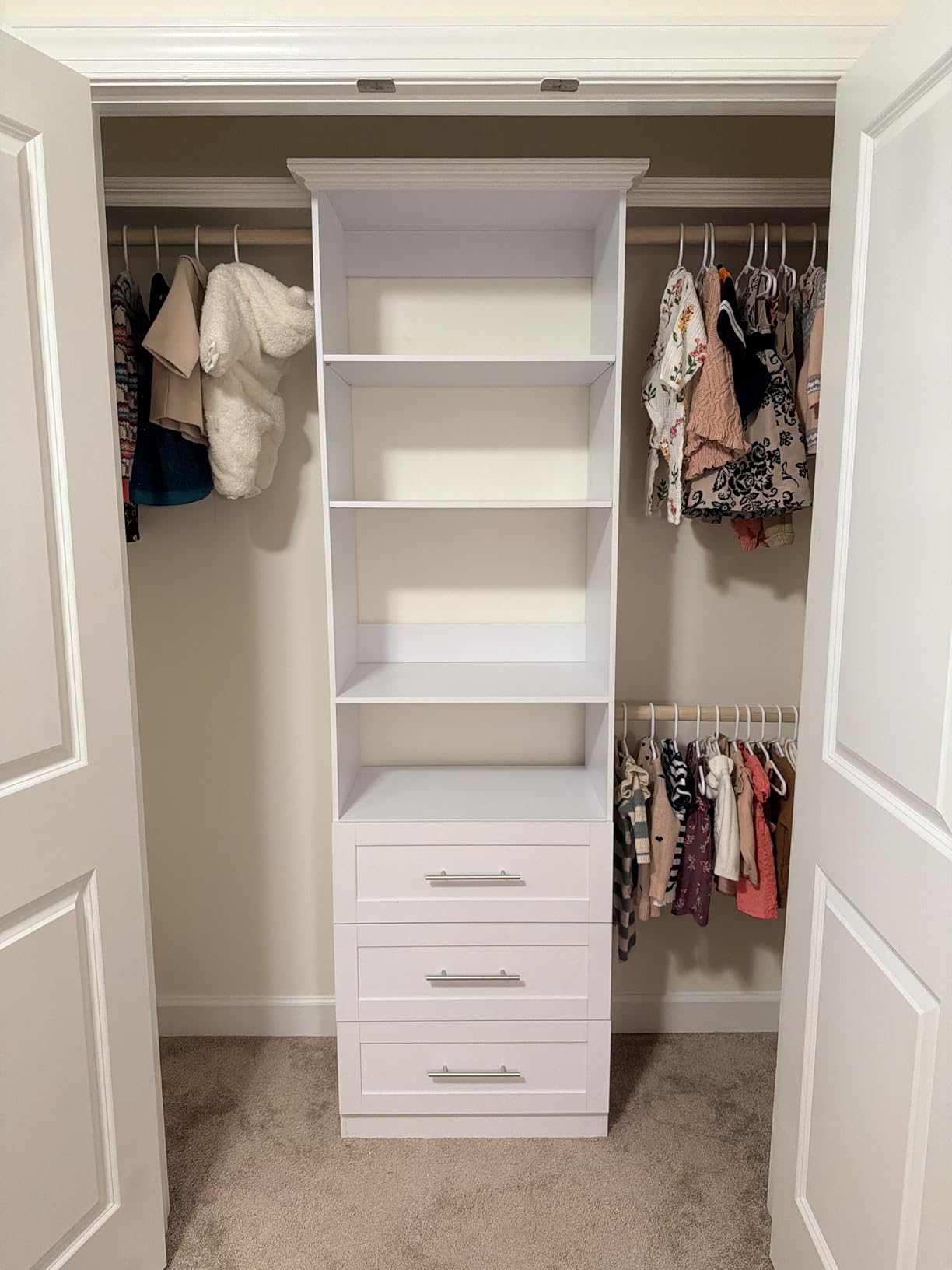 Closet System with 6 Drawers and 8 Shelves, Wood Closet Organizer System with 2 Extra Hanging Rod for Walk in Closet, Modular Closet Organizer System White(4FT) customer photo 2