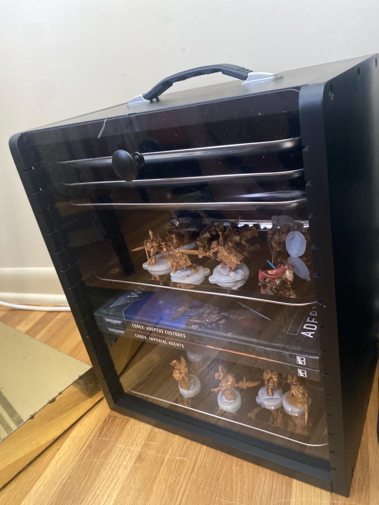 Miniature Storage Case for Collectibles Miniatures, Wooden Display Cases with 6 Trays, Miniature Display Case Miniatures Transport Case (Black) customer photo 1