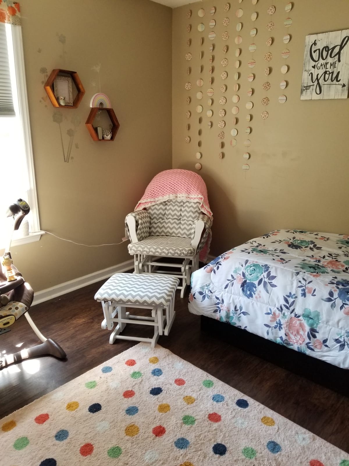Costzon Nursery Glider with Ottoman, Upholstered Comfort Glider Rocker with Padded Cushion, Storage Pocket, Solid Wood Base, Rocking Chair Nursery for Breastfeeding, Napping (Natural) customer photo 1