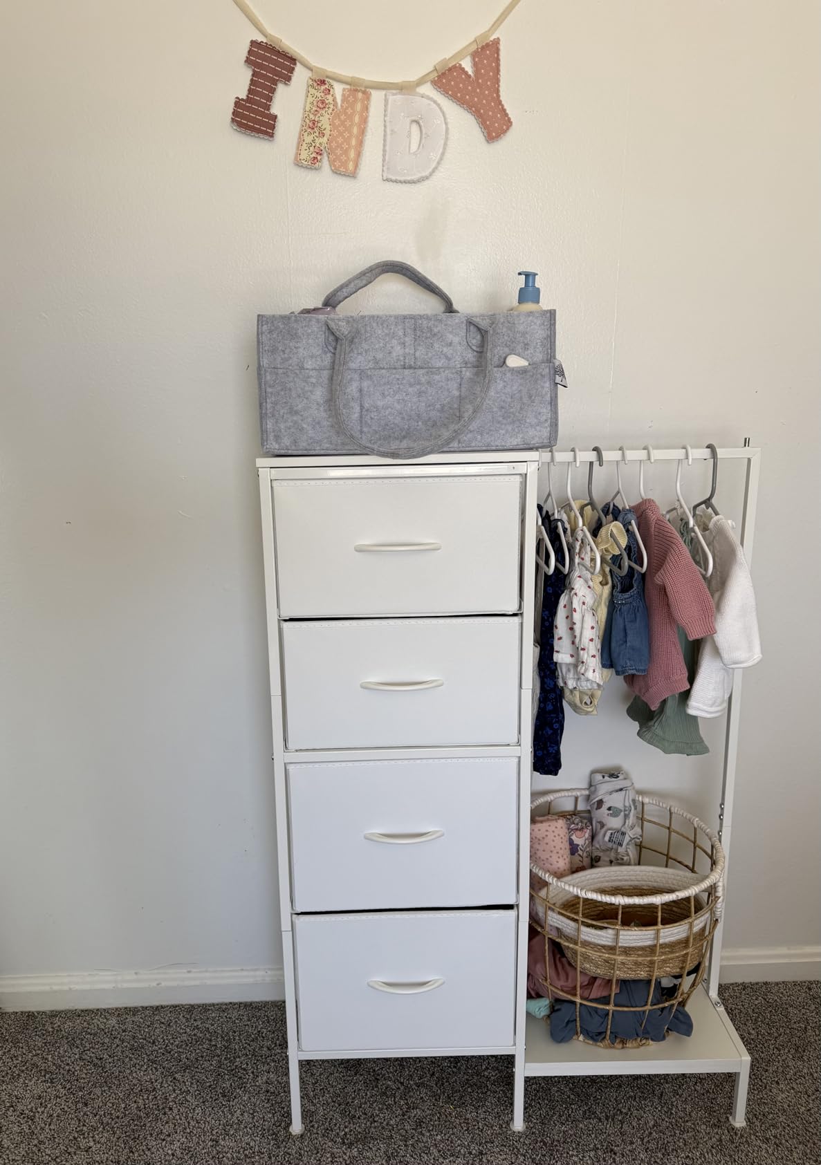 Dresser with Hanging Rack, 4 Drawers Small Closet for Bedroom, Reversible Fabric Kids Chest of Drawers with Clothes Rack, Tall Storage Tower, Sturdy Frame, Pink, 44''H customer photo 2