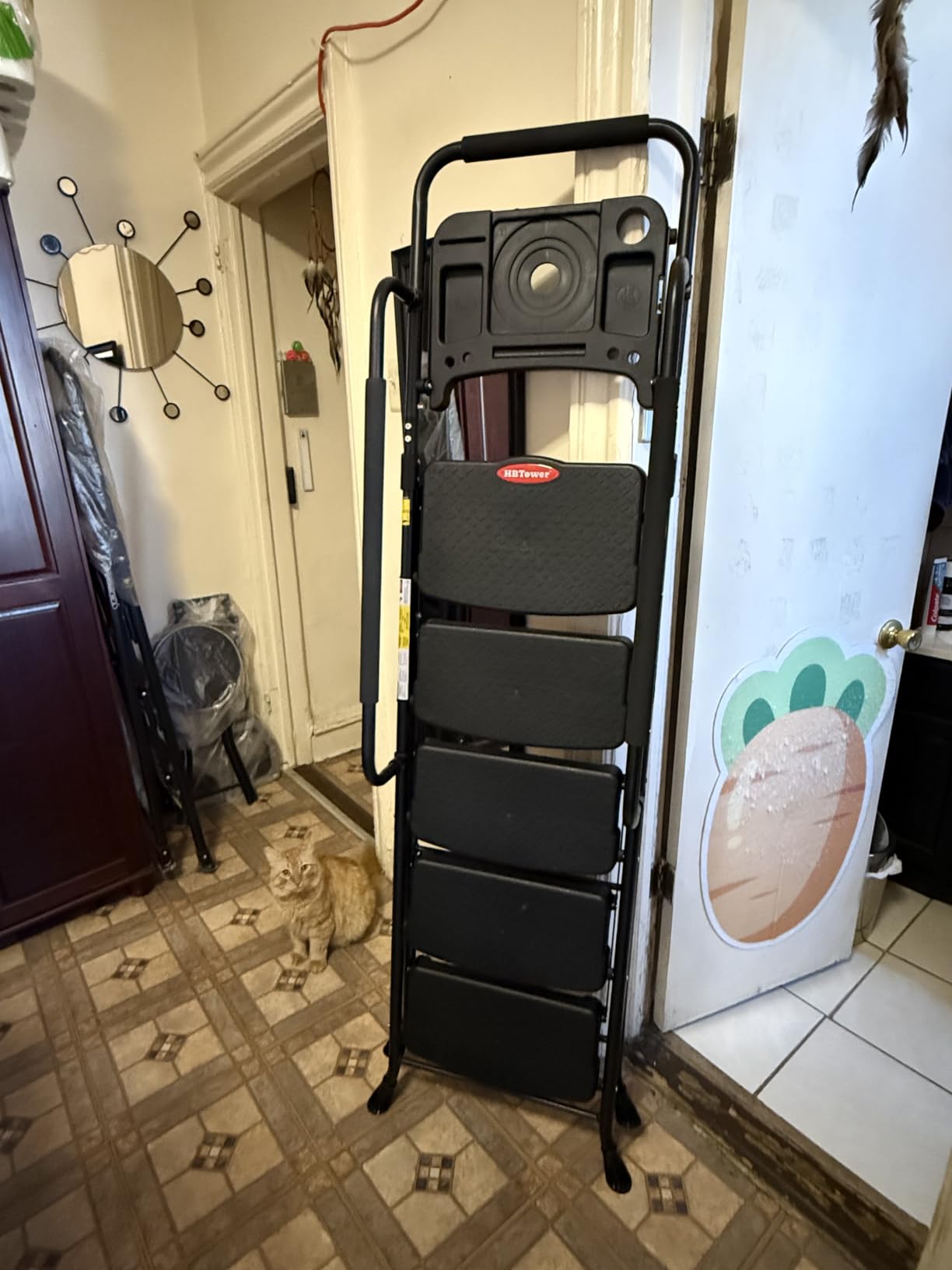 HBTower 4 Step Ladder, Step Stool Foldable with Wide Anti-Slip Pedal | Sturdy Steel Ladders for Home Adults Kitchen customer photo 1