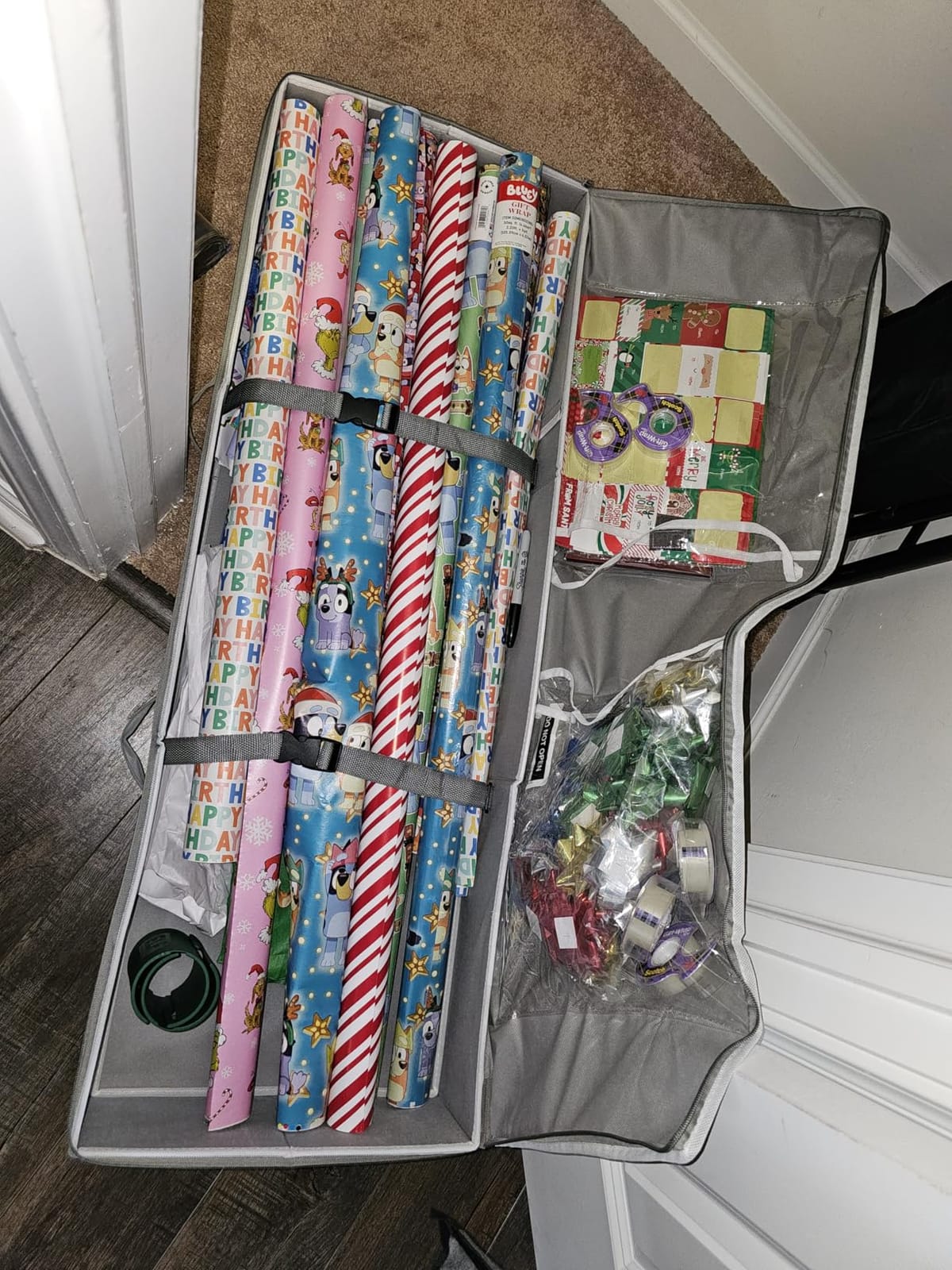 Gift Wrapping Paper Organizer Storage, Durable Underbed Storage Container Fits 24 Rolls, with Removable Dividers and Pockets for Ribbon, Ornaments, Holiday Accessories, Grey customer photo 1