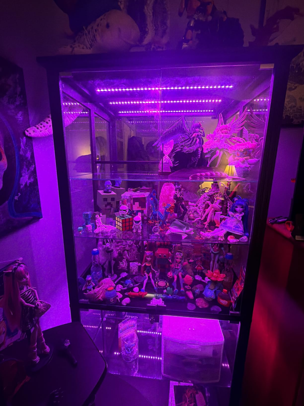 Dystler Display Cabinet with Glass Doors, RGB Lights for Collectibles | 71'' Tall with Adjustable Shelves, Human Sensor LED Lighting Curio Cabinet, Black customer photo 1