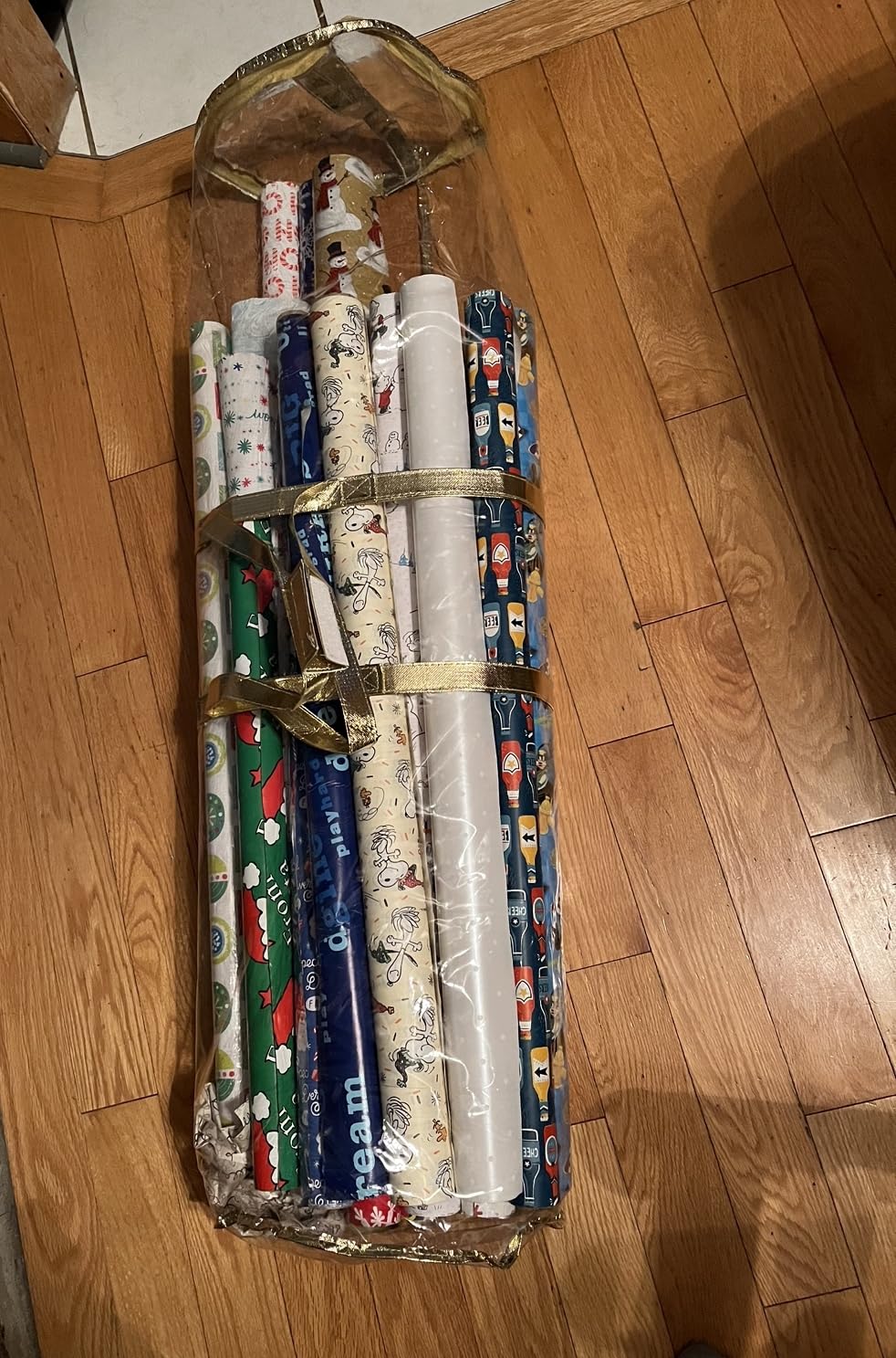 ZOBER Round Christmas Gift Wrapping Paper Organizer Storage - 40 Inch Gift Wrap Storage Containers - Wrapping Paper Holder, Clear PVC with Durable 600D Oxford Fabric, Fits 25 Standard Rolls - Red customer photo 2