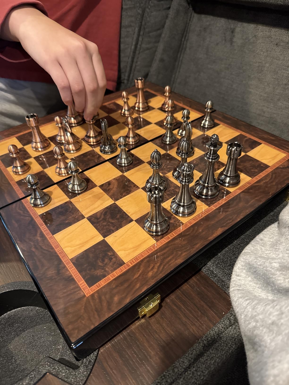 Luxury Metal Chess Set with 15 Inch Wooden Chess Board | Weighted Metal Chess Pieces | 2 Extra Queens | Professional & Tournament Style Chess Set for Adults | Elegant Game Room & Office Decor customer photo 2