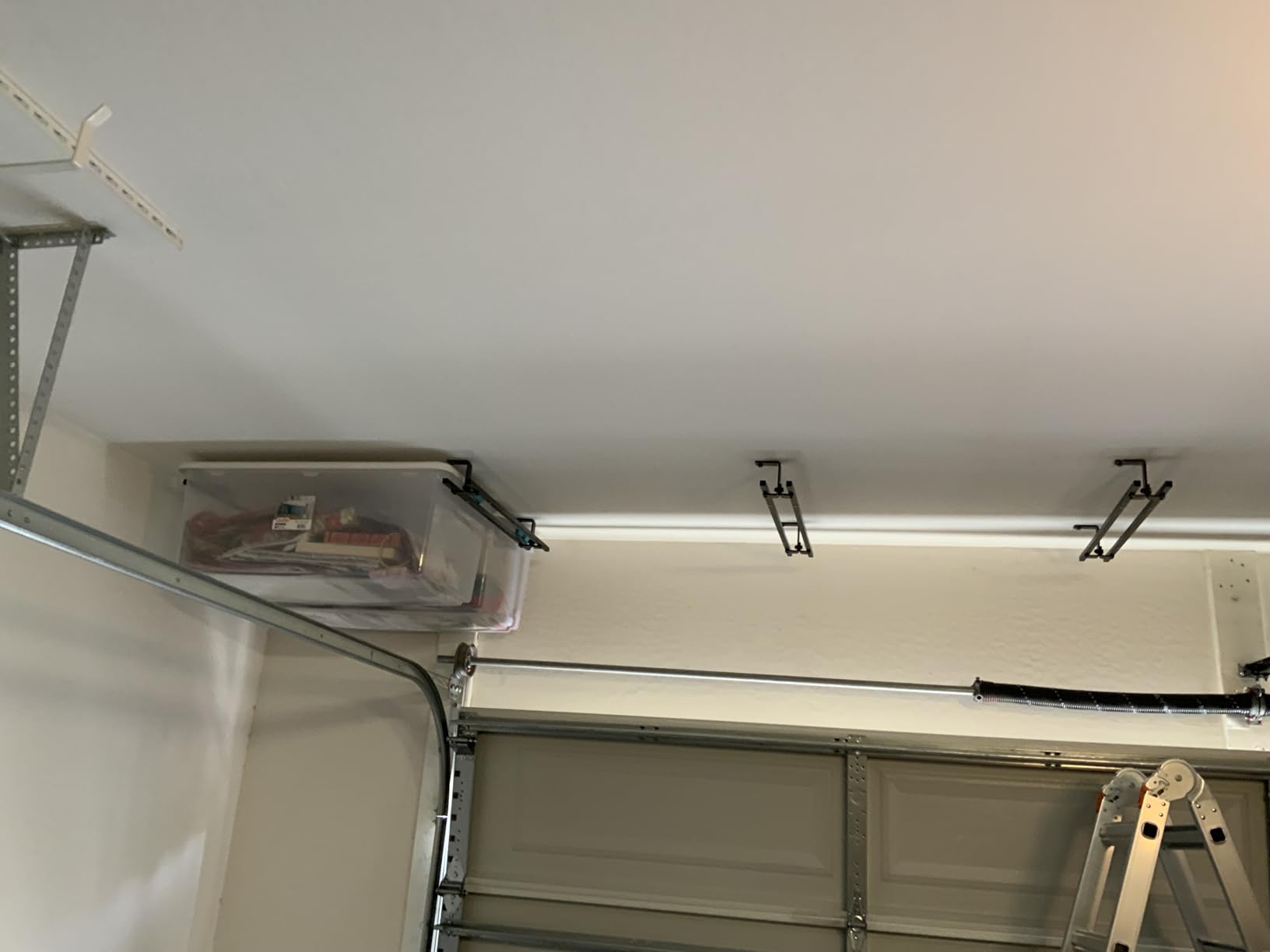 StoreYourBoard Ceiling Tote Storage Rails, Capacity for 8 Bins, Hold 400 lb | Garage Ceiling Storage Racks, Overhead Garage Organizer, Tote Storage Rack, Steel customer photo 1