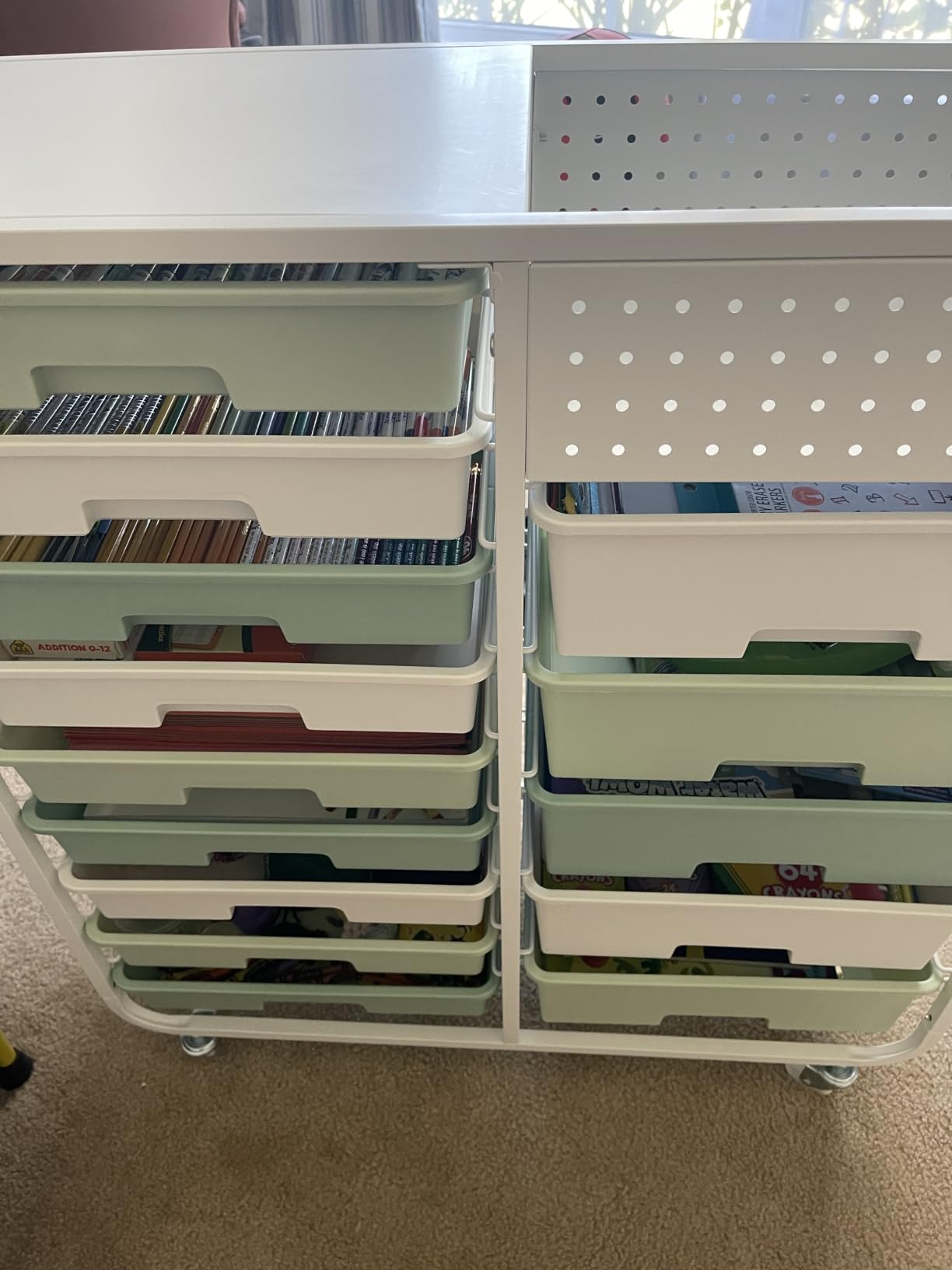 14 Drawer Rolling Storage Cart with Tabletop and Pegboard for Crafts Green | Easy Setup, Large Capacity, Sturdy Build, Smooth Mobility, For Classroom, Office and Dorm Supplies customer photo 1