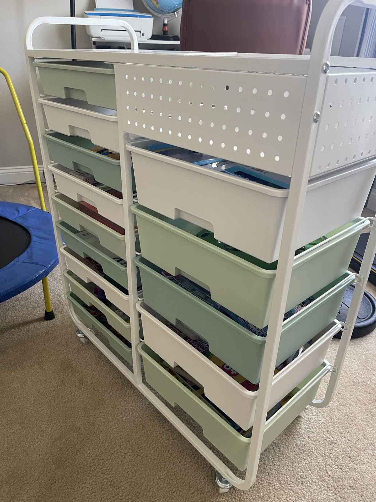 14 Drawer Rolling Storage Cart with Tabletop and Pegboard for Crafts Green | Easy Setup, Large Capacity, Sturdy Build, Smooth Mobility, For Classroom, Office and Dorm Supplies customer photo 2