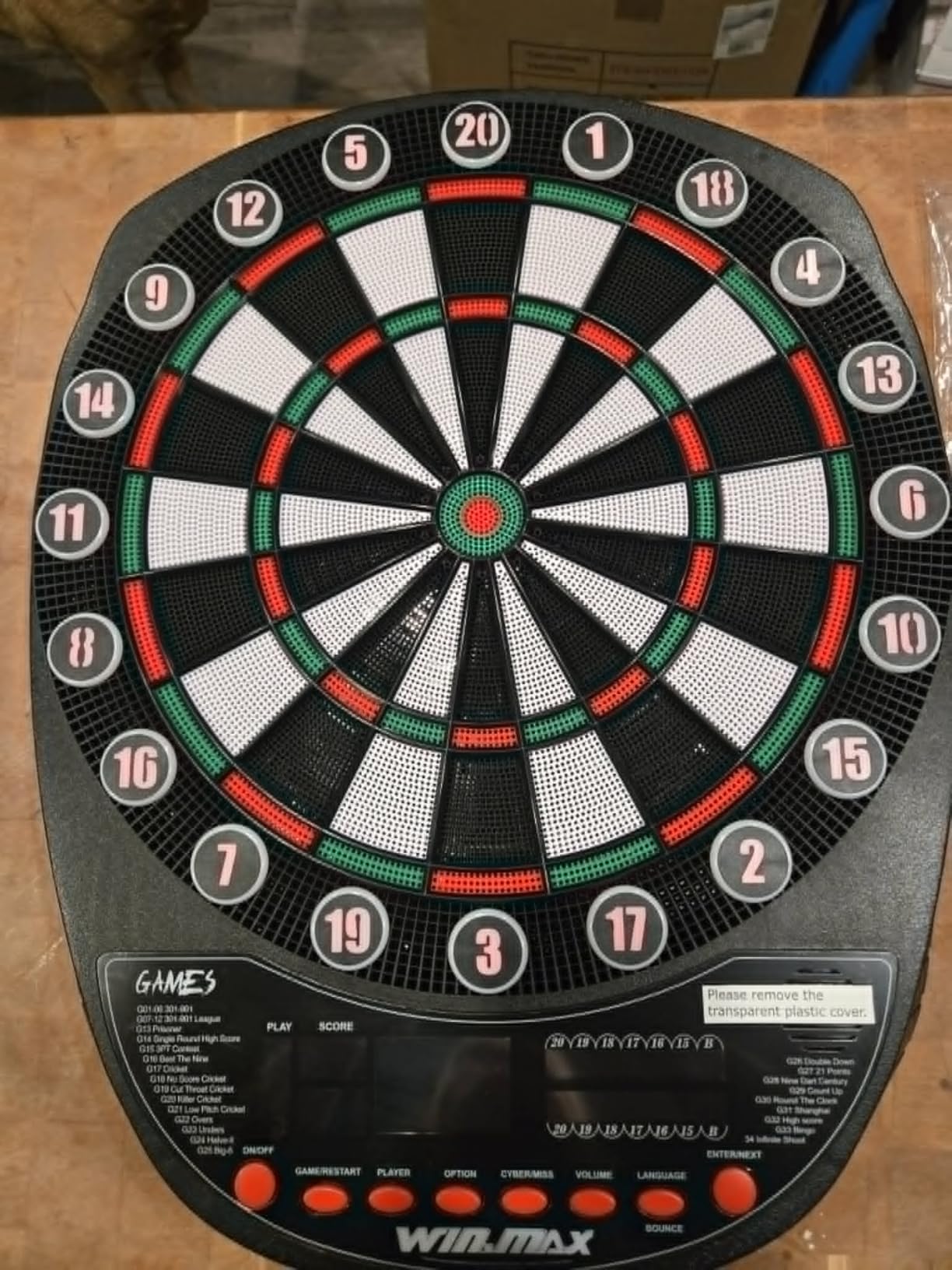 WIN.MAX Electronic Dart Board Automatic Scoring with 12 Soft Tip Darts | Low Bounce-Outs, 354 Game Variations, 3 bright LED displays, In English/German/French, batteries or AC adapter; 8 Players customer photo 1